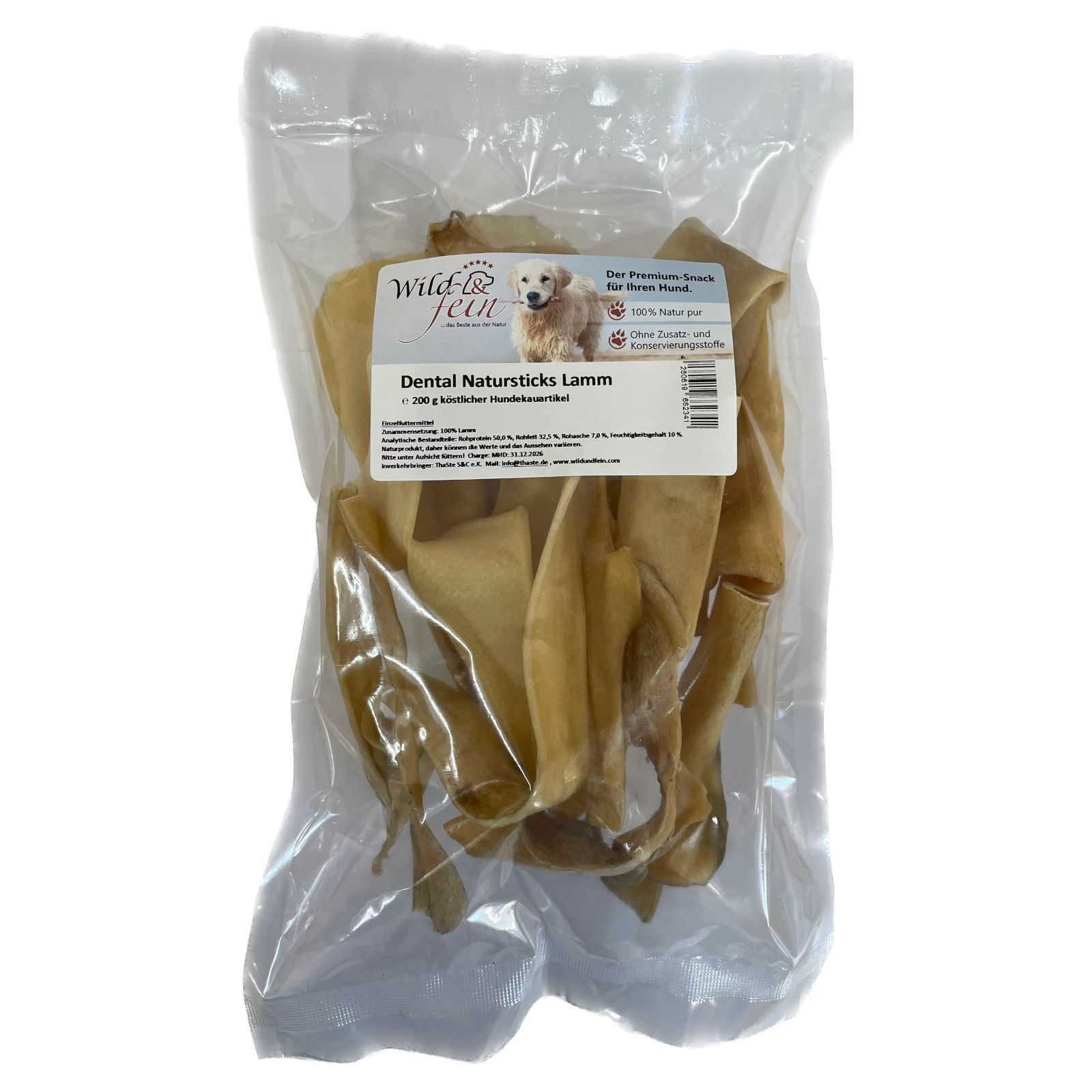 Wild & Fein Hundesnack Dental Natursticks Lamm