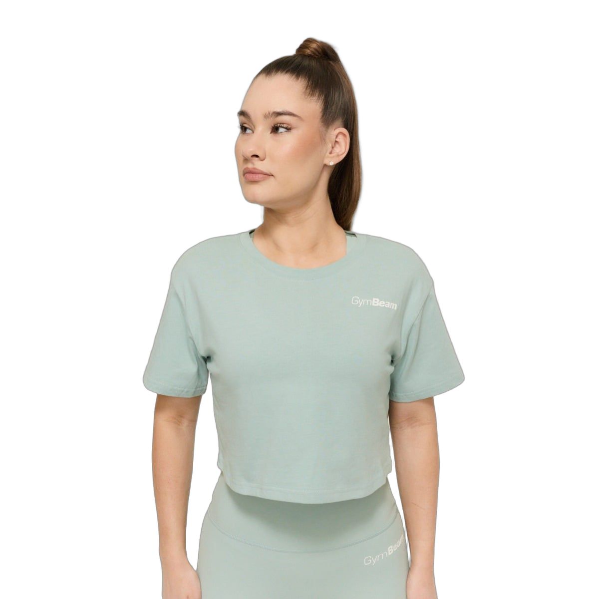 GymBeam T-Shirt Damen cropped loose Kurzarm mit Rundhalsausschnitt Eucalypt