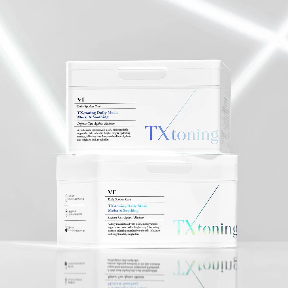 Zwei gestapelte Packungen VT COSMETICS TX-Toning Tagesmaske.