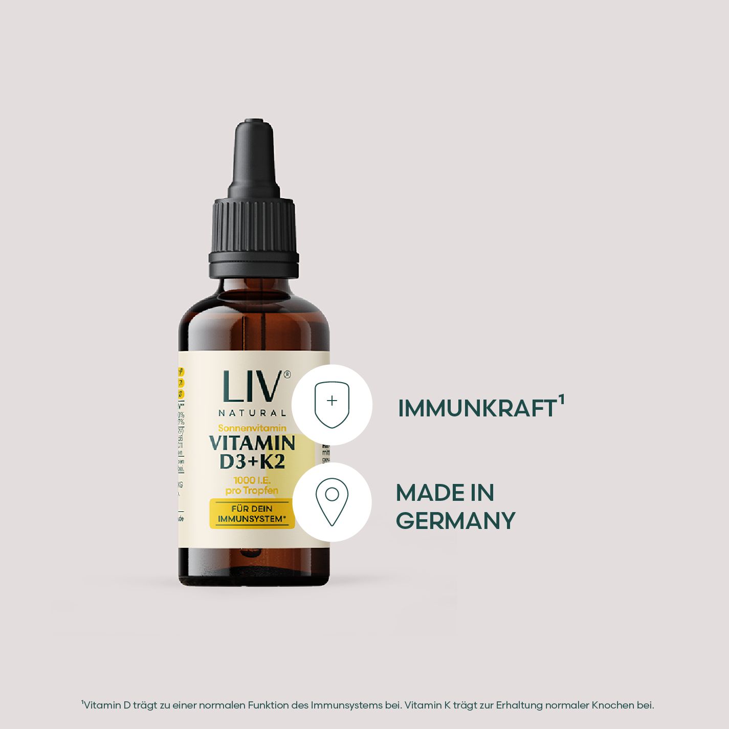 LIV Vitamin D3 + K2 Tropfen hochdosiert 100 % natürlich ohne Zusatzstoffe