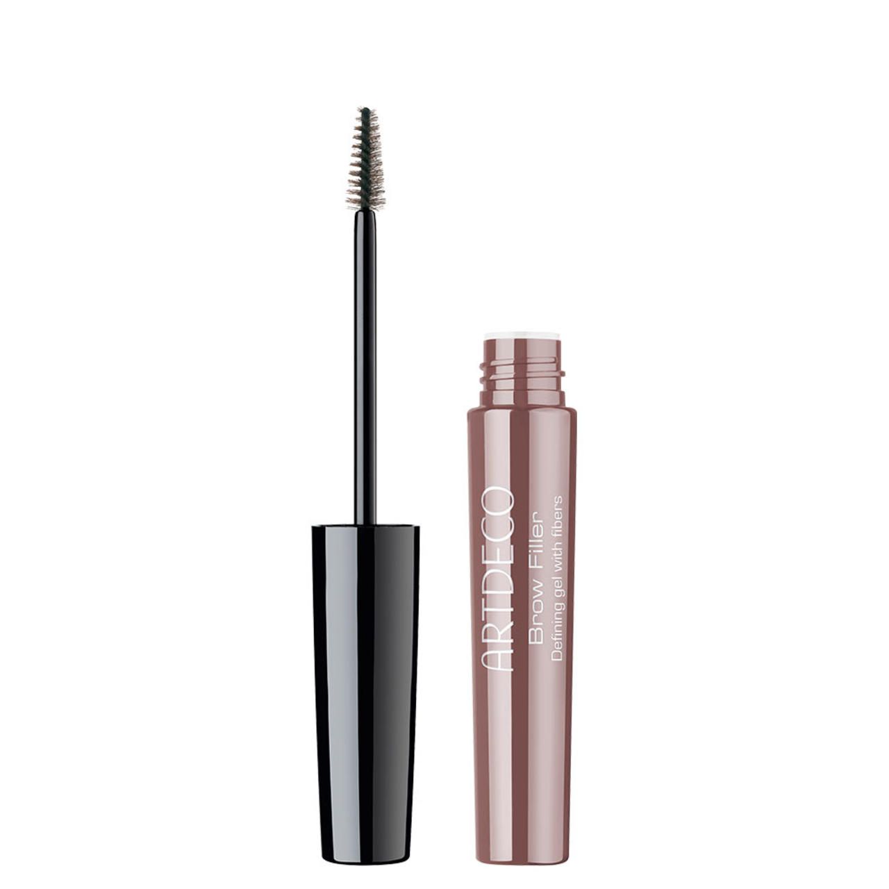 Artdeco Brow Filler. Geöffnete Tube mit schwarzem Deckel und Bürste. Text: Defining gel with fibers.