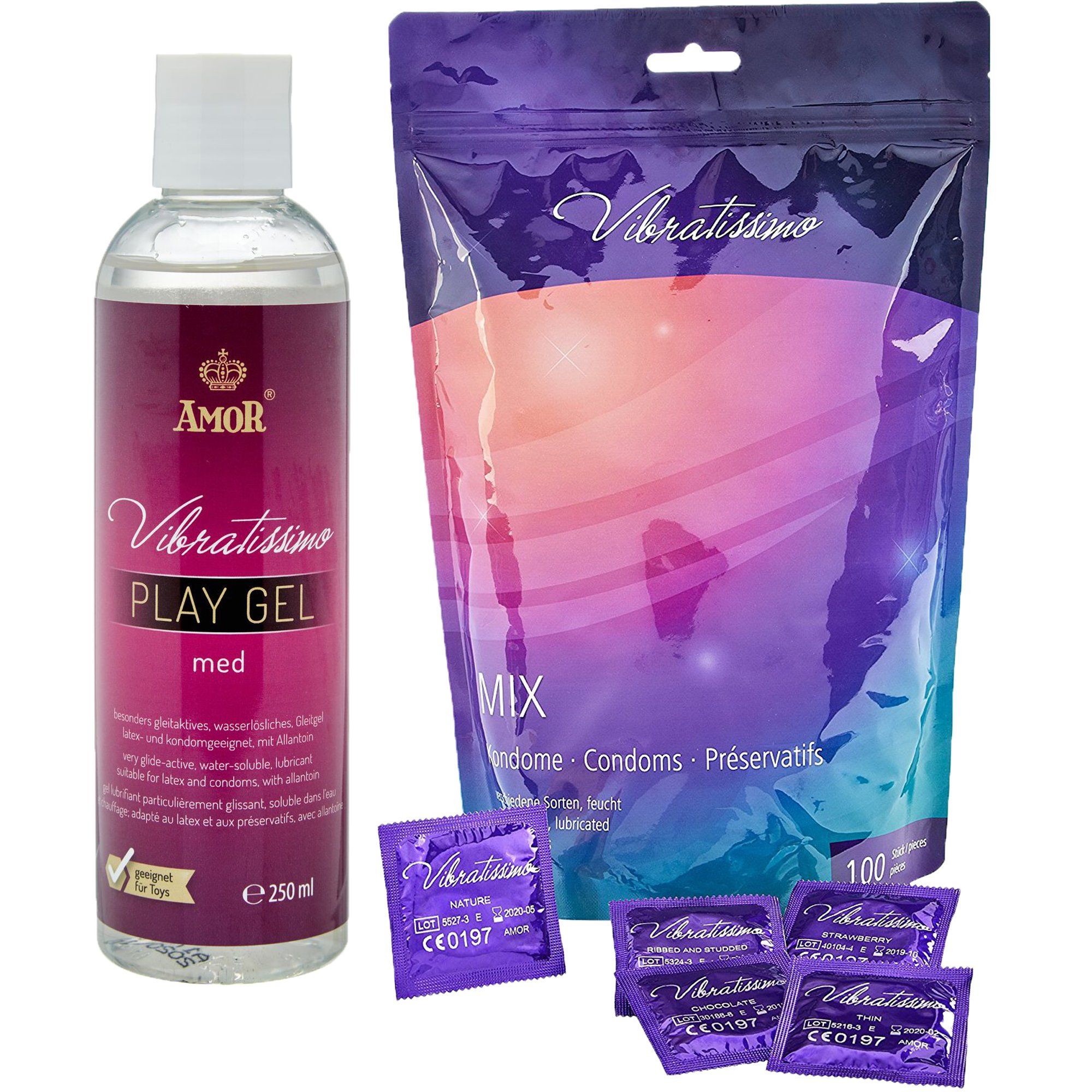 Vibratissimo Kondome Mix + Play Gel Set 100 St