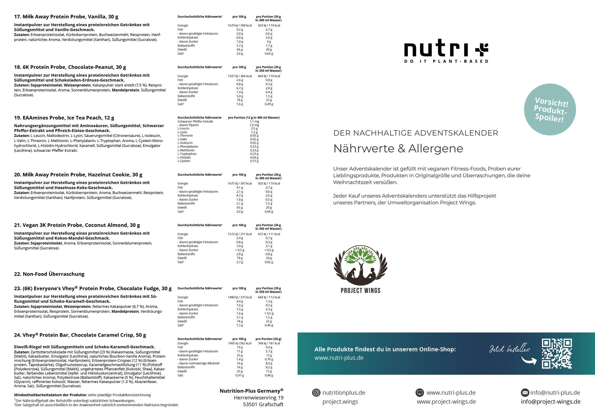 Nutri+ Protein Adventskalender Vegan Fitness