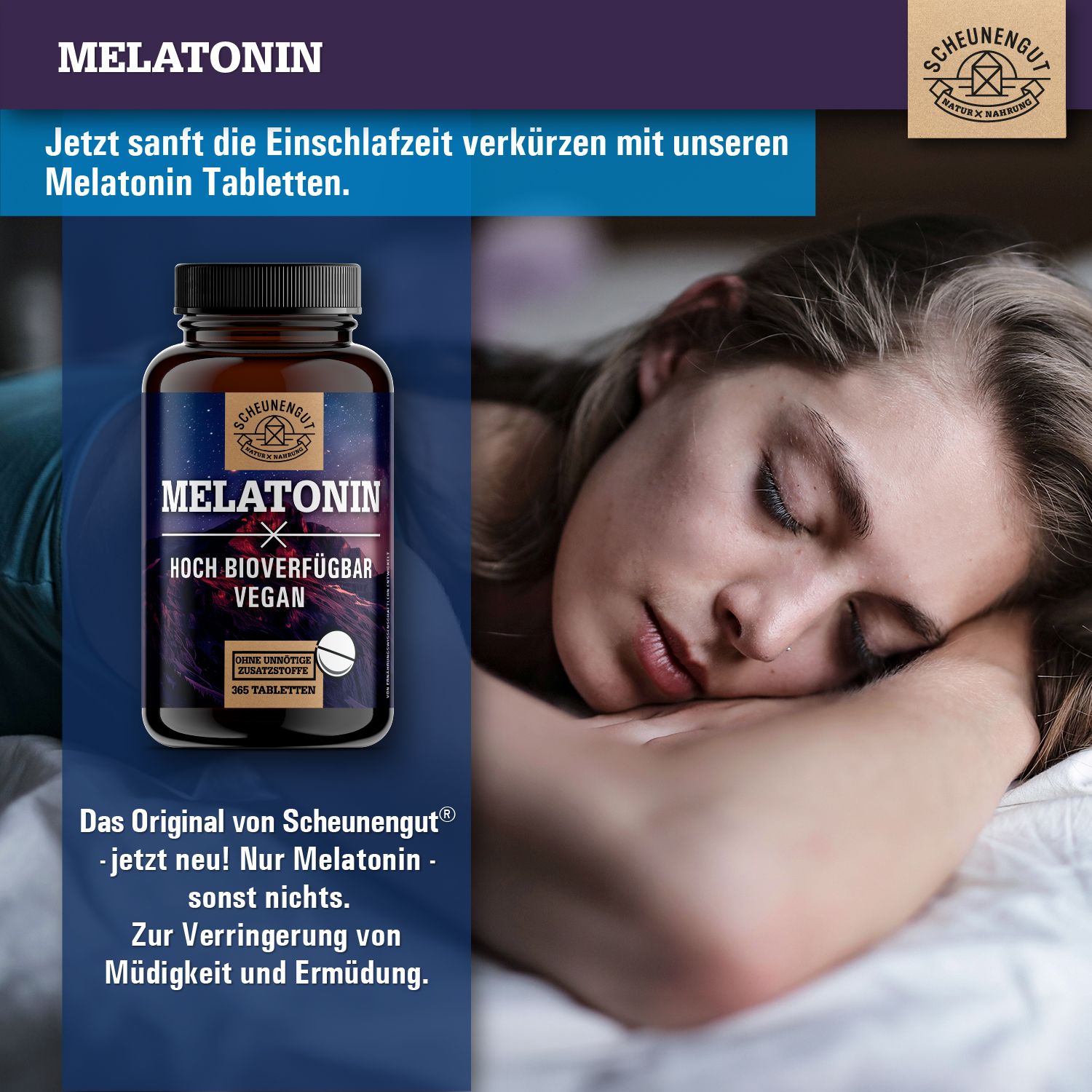 Scheunengut® Melatonin | Schlafkomplex mit 1mg Melatonin pro Tablette | 100% natürlich
