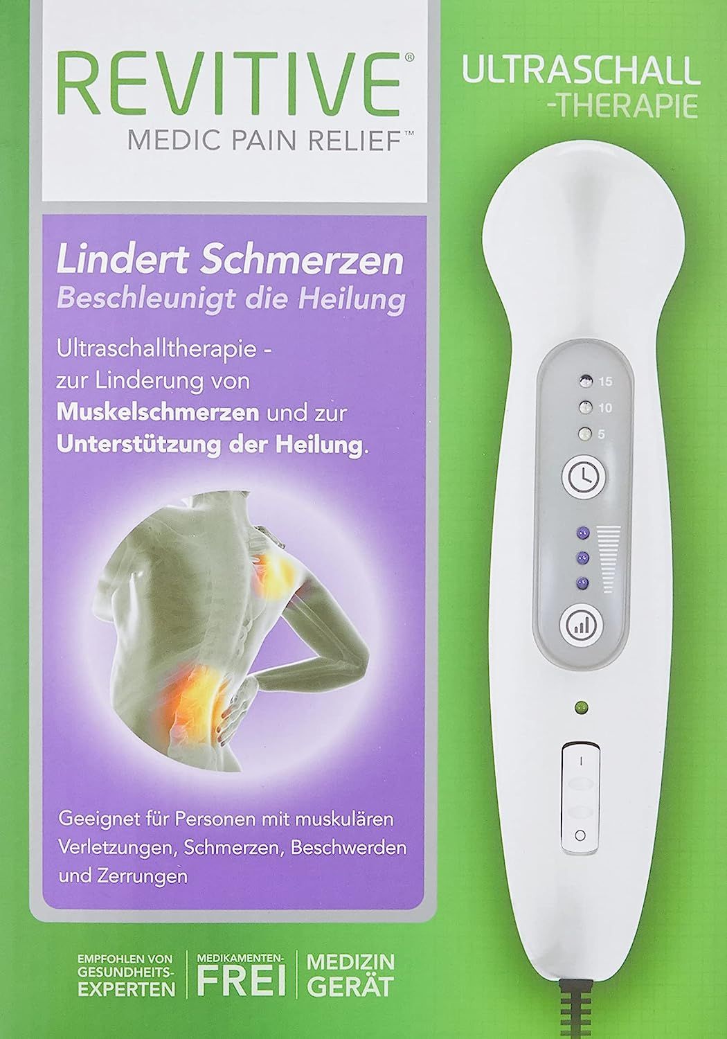 Revitive Ultraschall-Therapie Lindert Schmerzen bei muskulären Verletzungen, Beschwerden und Zerrung