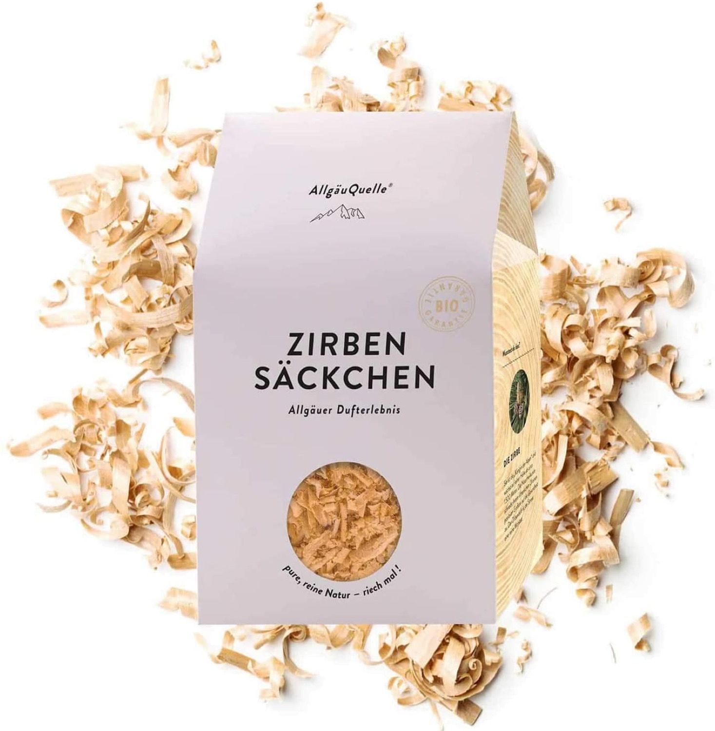 AllgäuQuelle Bio Zirben-Säckchen mit 100% Bio-Zirbenspäne. Natürliches Duftkissen Duftsäckchen