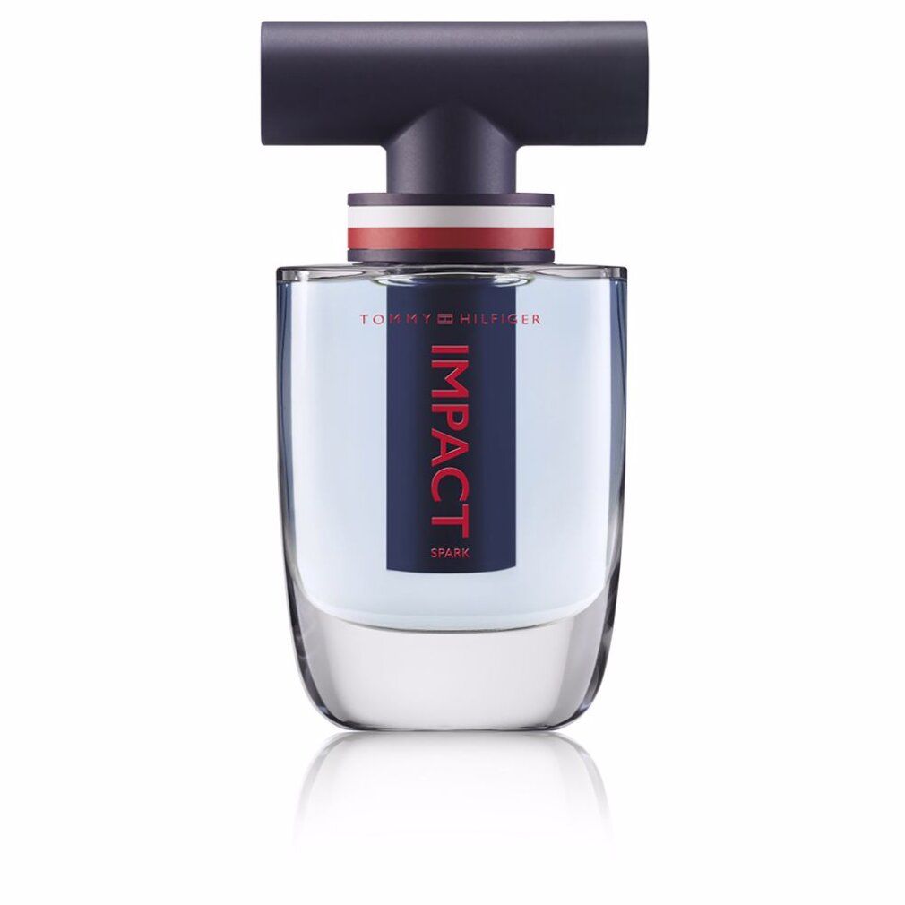 Tommy Hilfiger Impact Spark Eau de Toilette. Flakon. Blau, rot und weiß.