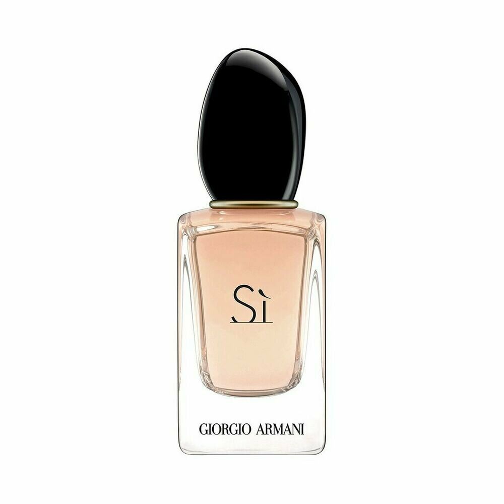 Glasflakon mit schwarzem Deckel. Aufschrift: Sì, GIORGIO ARMANI.
