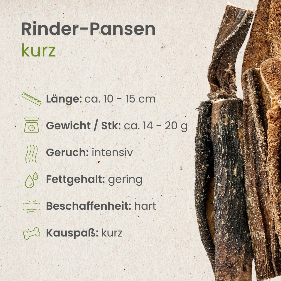 Rinder-Pansen kurz, 10-15 cm lang, 14-20g pro Stück, intensiv riechend.