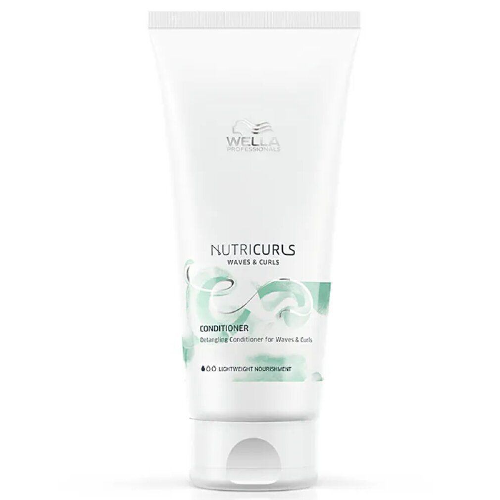 Weiße Tube mit Wella-Logo und Nutricurls-Schriftzug. Conditioner für Wellen und Locken. Leichte Pflege.