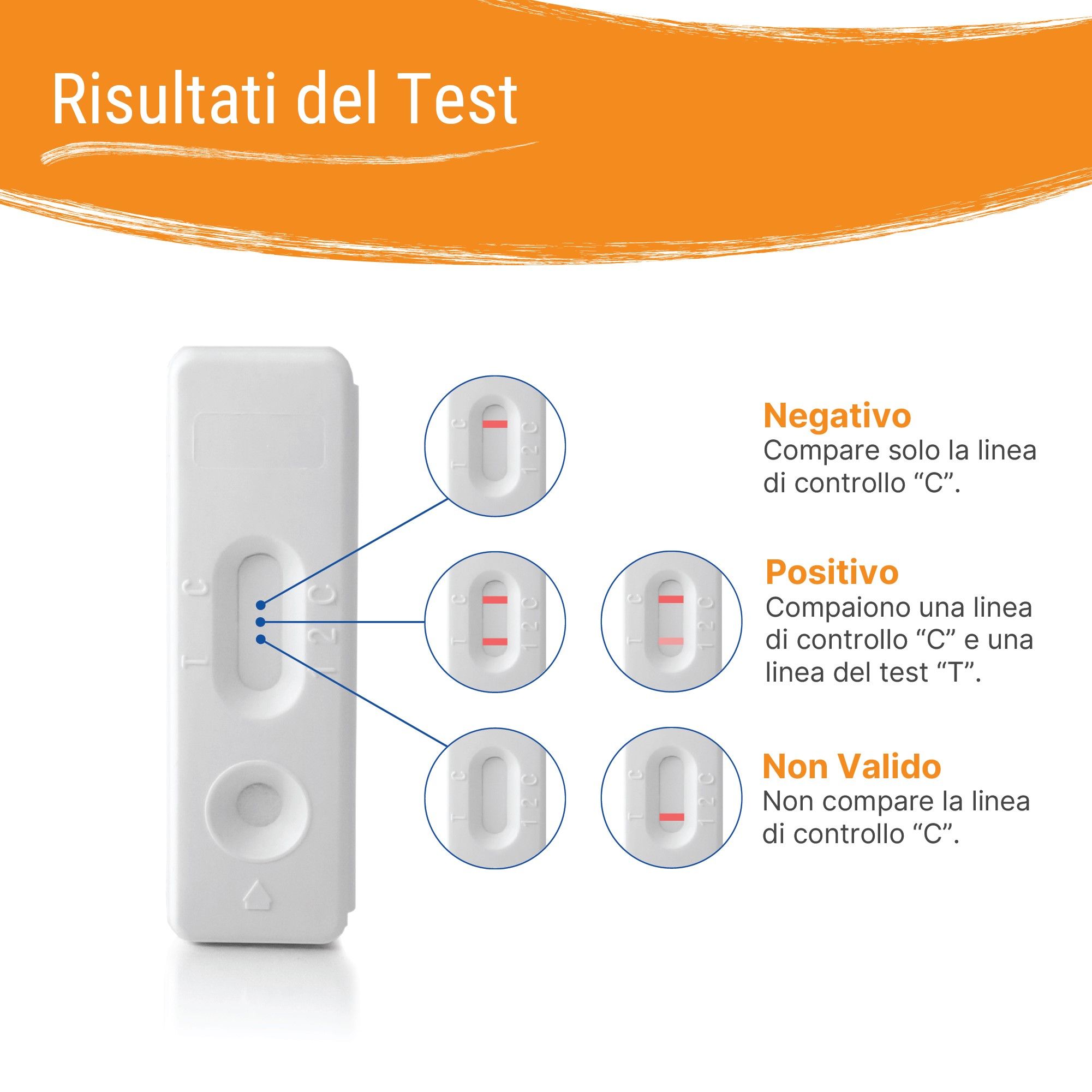 Risultati del test: Risultati del test Patris Health® Calprotectina fecale. Negativo, positivo, non valido.