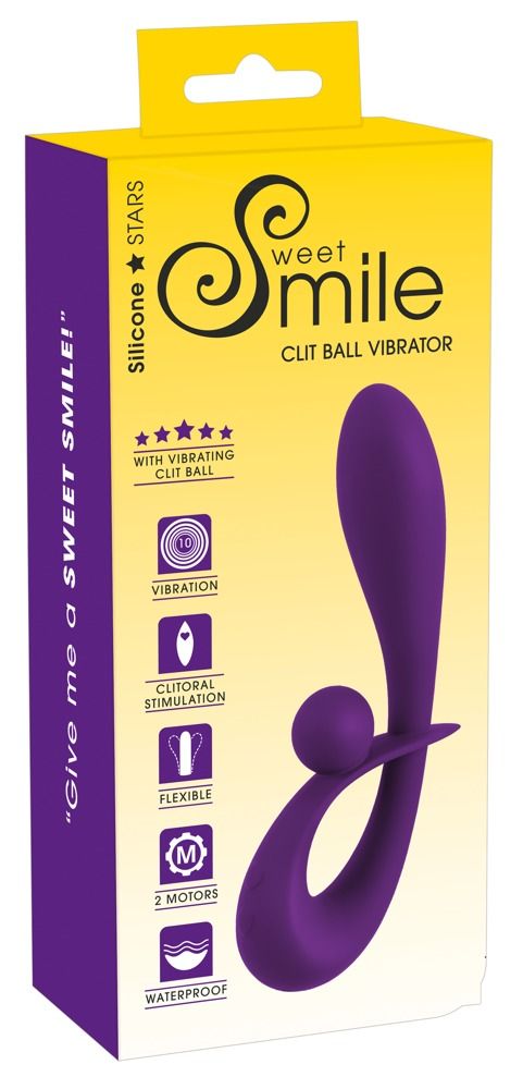 Verpackung von Sweet Smile Clit Ball Vibrator. Lila Vibrator abgebildet.