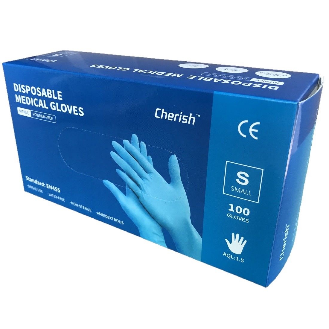 Cherish® Nitrilhandschuhe CE, EN455, unsteril, blau, 100 Stück, Gr. S