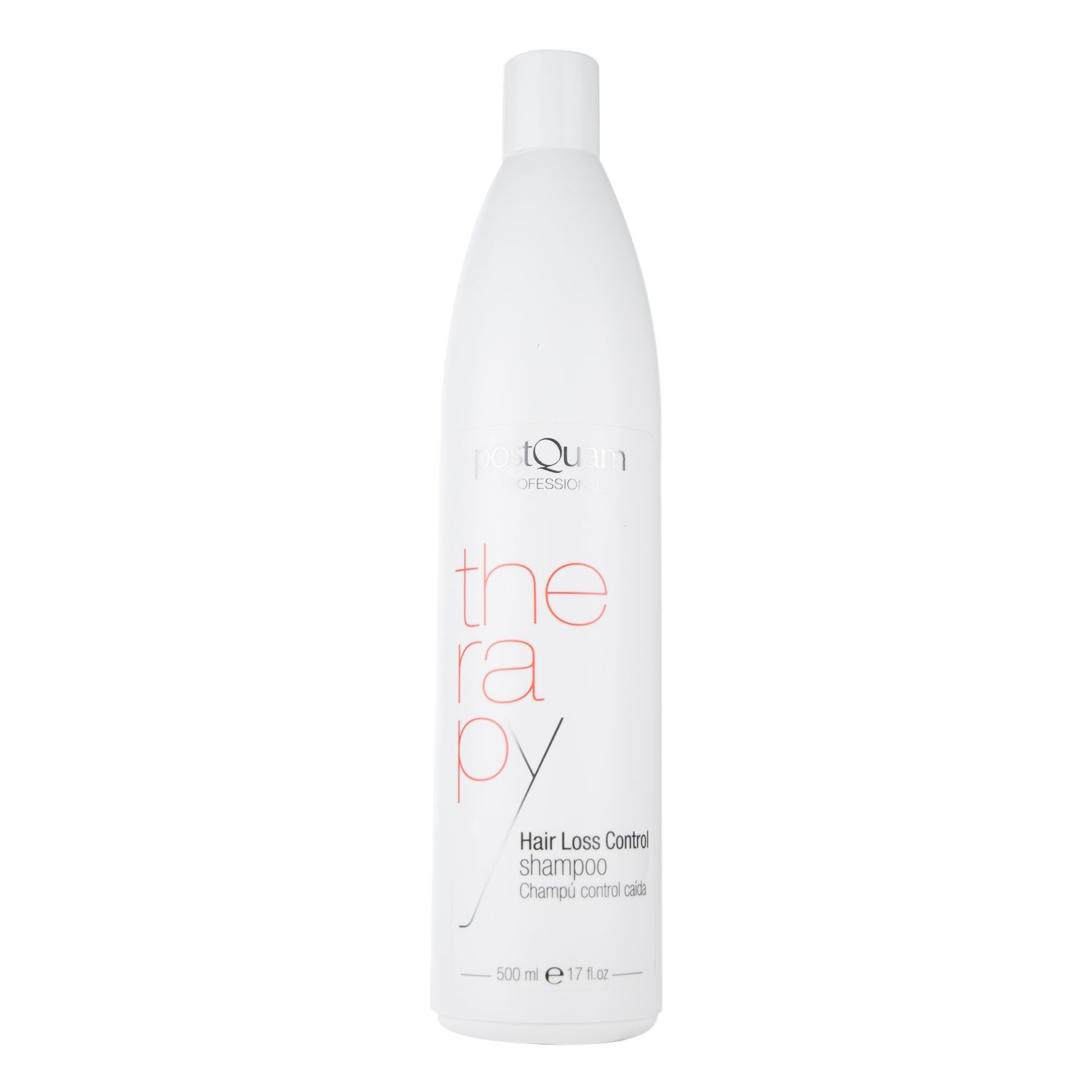 Weiße Flasche mit roter Schrift. Text: Hair Loss Control Shampoo. Volumen: 500 ml.