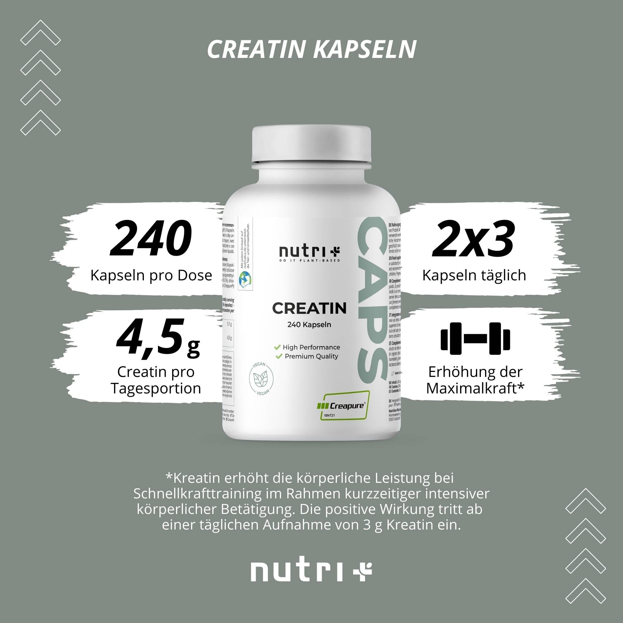 Nutri+ Creatin Monohydrat (Creapure®) Kapseln 240 St