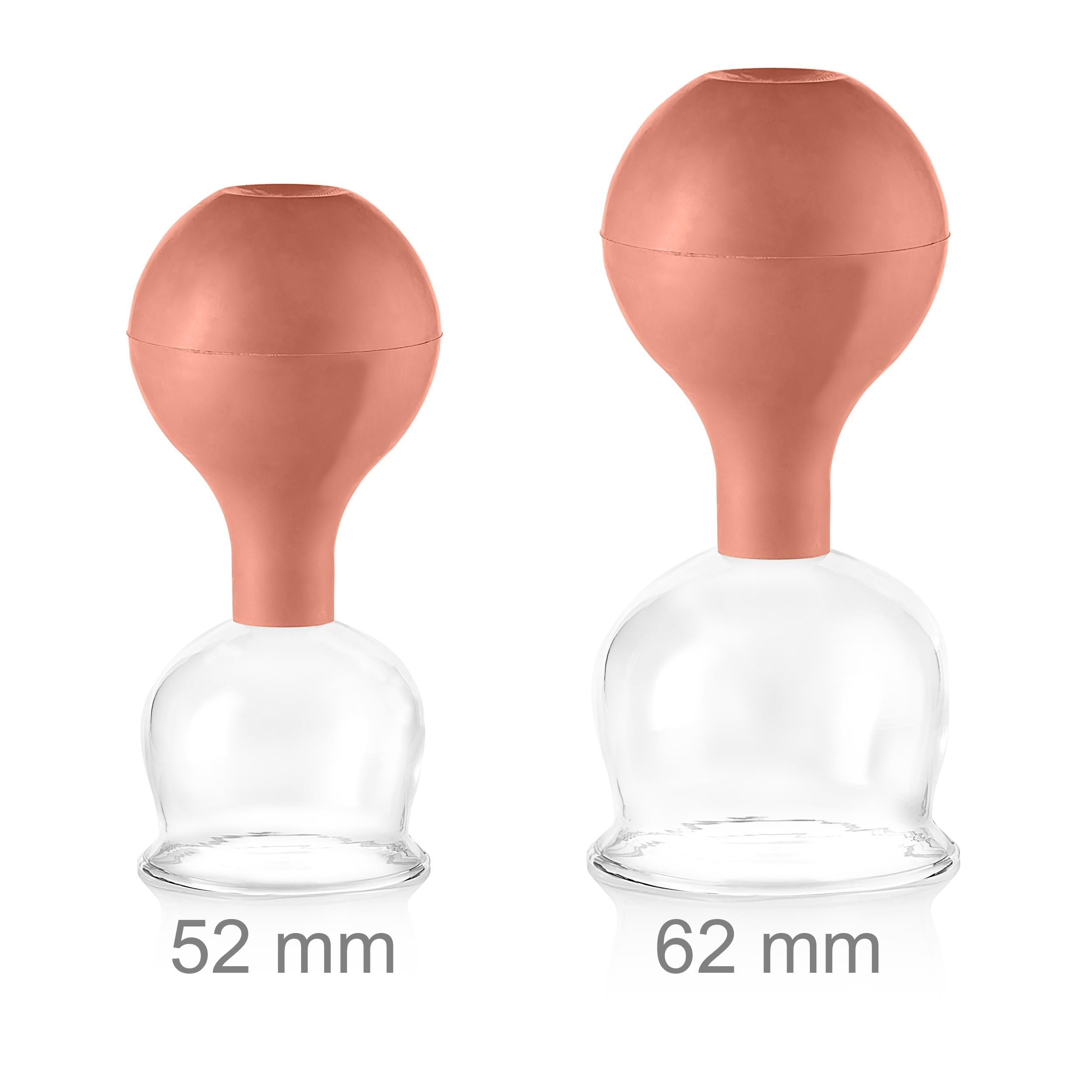 Pulox Schröpfgläser aus Echtglas mit Saugball - Set Duo Groß in Braun: 52mm, 62mm 2 St