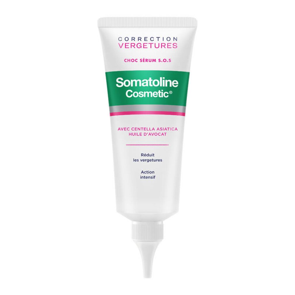Tube des Somatoline Cosmetic Dehnungsstreifen Serum mit Centella Asiatica und Avocadoöl.