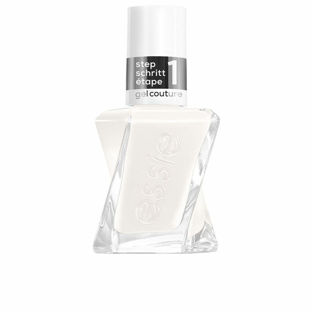 Weißer Nagellack in einer transparenten, schräg geformten Flasche. Auf dem Deckel steht "step 1". Der Name "essie" ist auf der Flasche zu sehen.