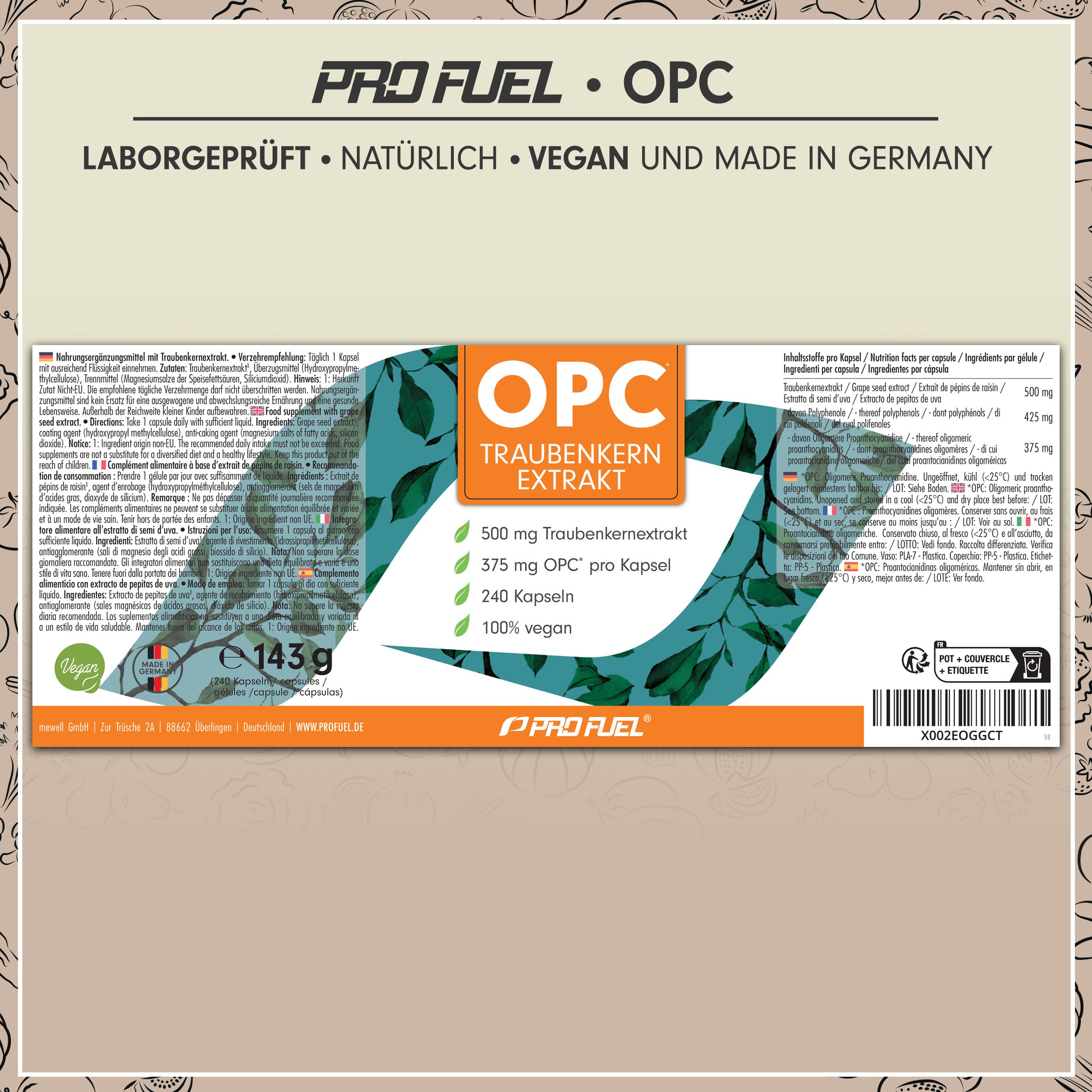 ProFuel - OPC Traubenkernextrakt-Kapseln - 500 mg Traubenkernextrakt je Kapsel - 720 Kapseln