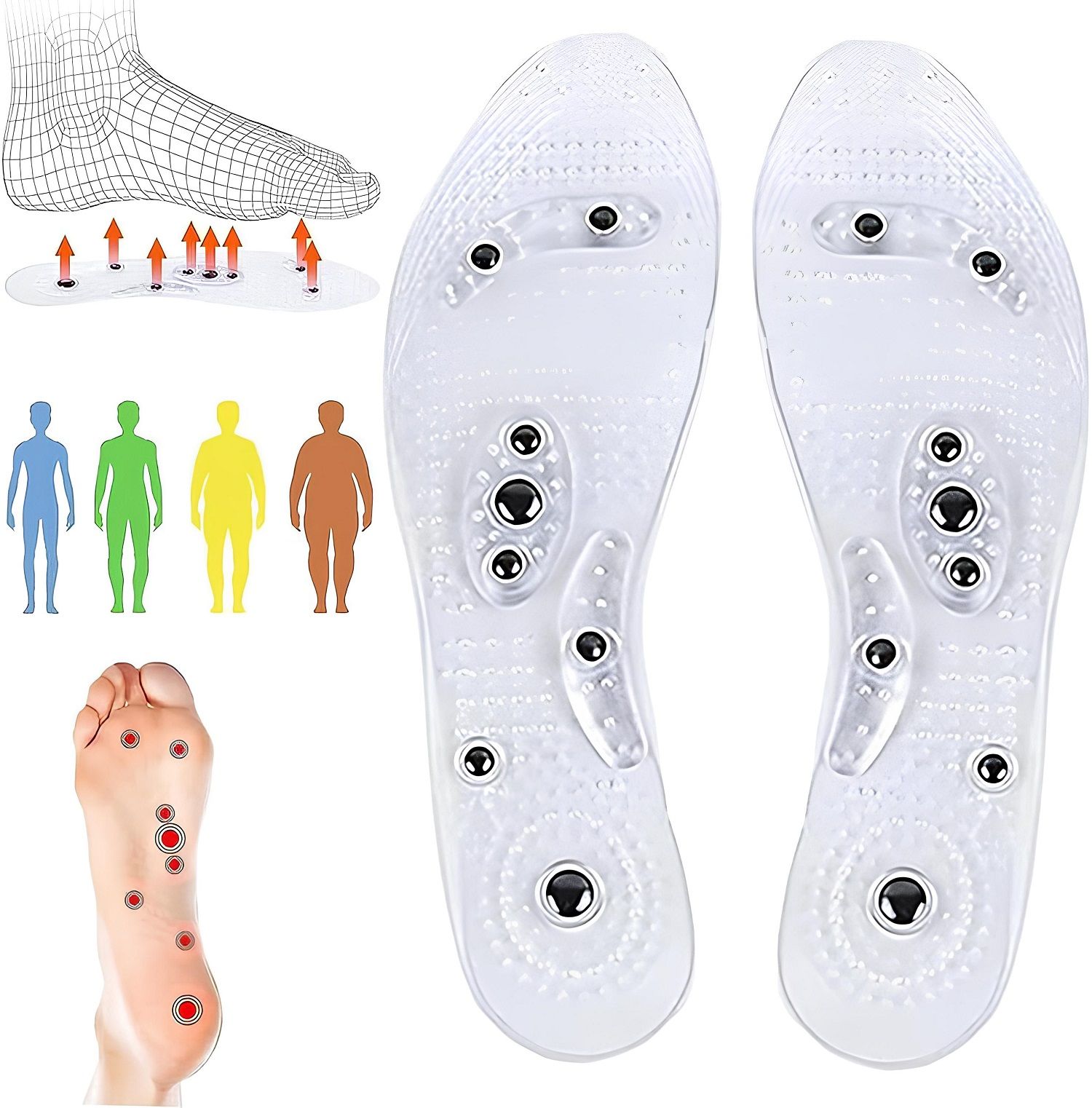 COOL-i Magnetische Akupressur,Einlegesohlen, Fußreflexzonen,Massage für Alltag und Freizeit 1 Pc Einlegesohlen