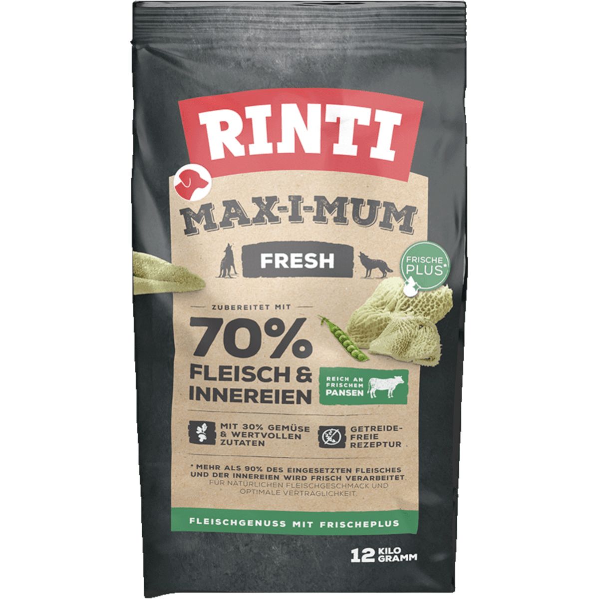 Rinti Max-i-Mum Fresh Hundefutter, 12 kg Sack mit 70% Fleisch & Innereien, Getreidefrei.