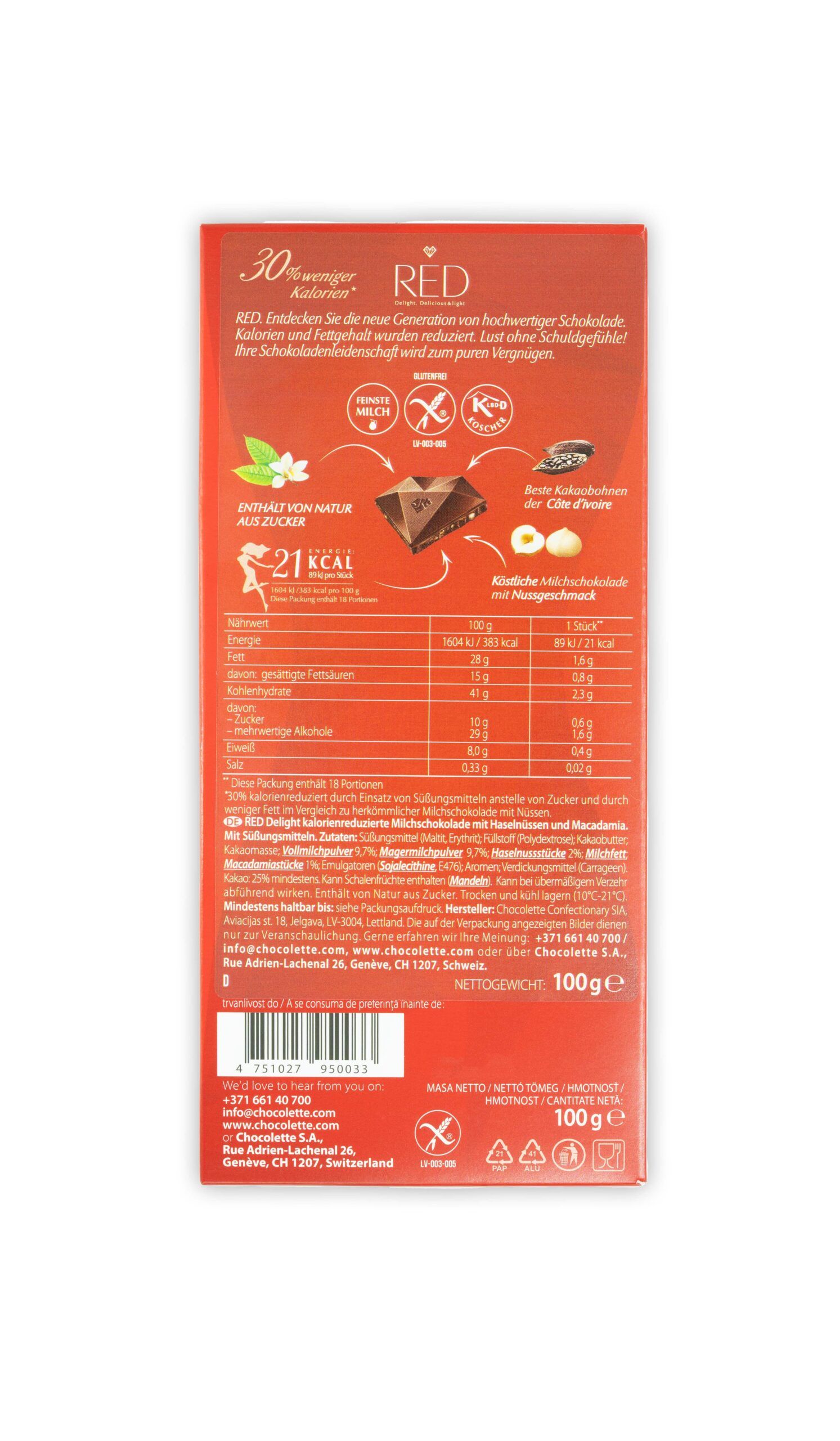 RED Hazelnut and Macadamia Milk Chocolate 0,1 kg Schokolade