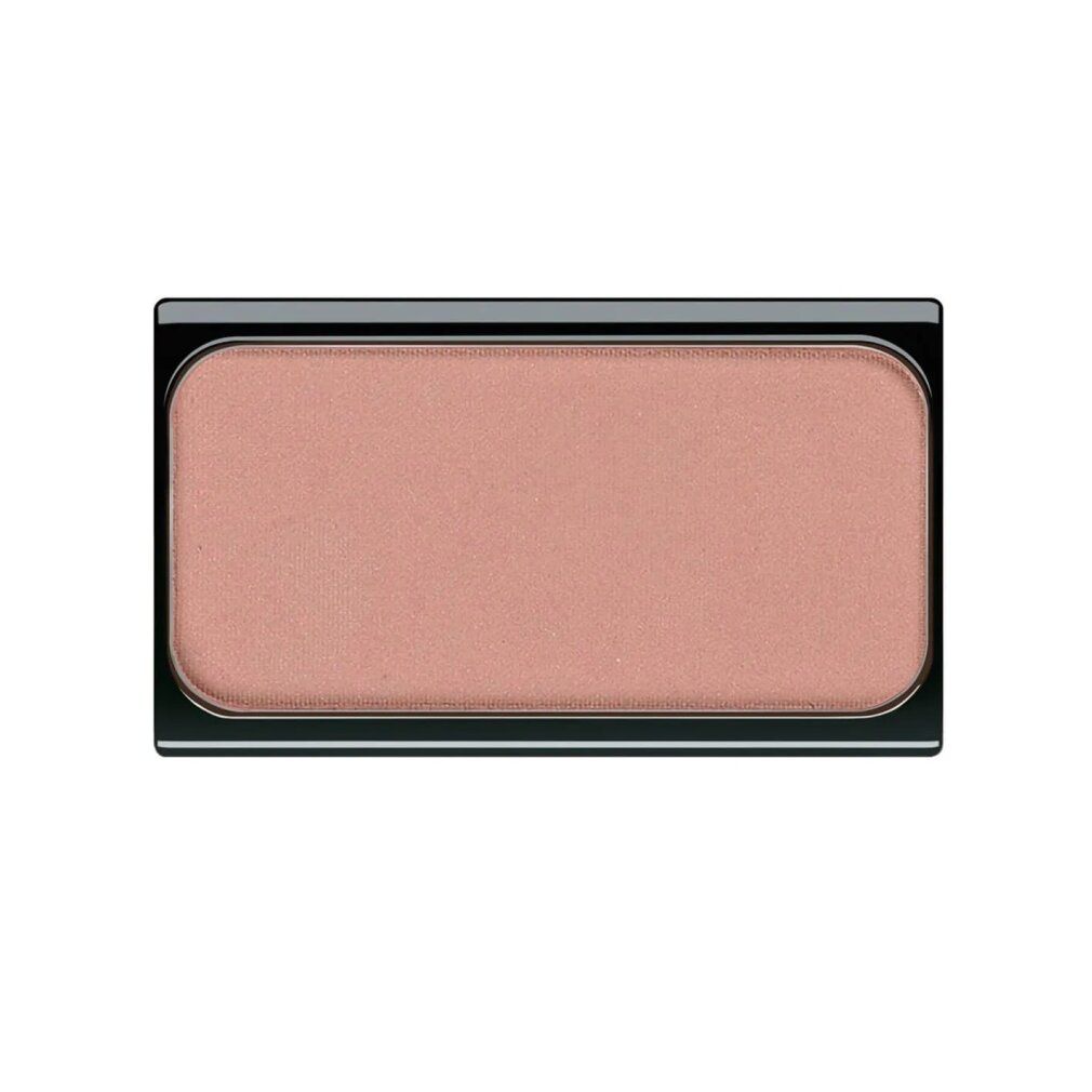 Kompakter, rosafarbener Puder in rechteckiger, schwarzer Hülle. Glatte Oberfläche.