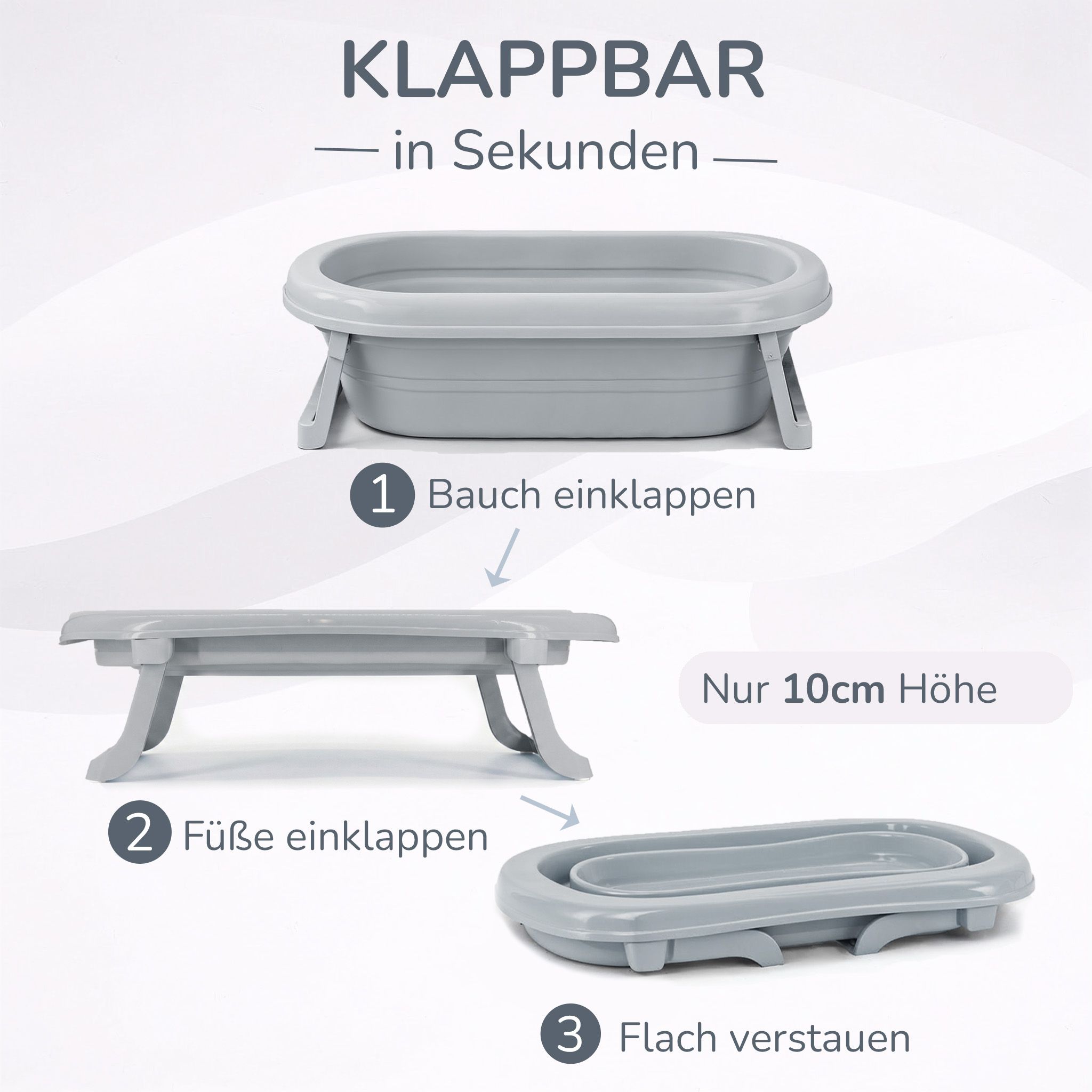 Faltbare Babybadewanne - Klappbare Baby Wanne mit integriertem Thermometer und Abfluss