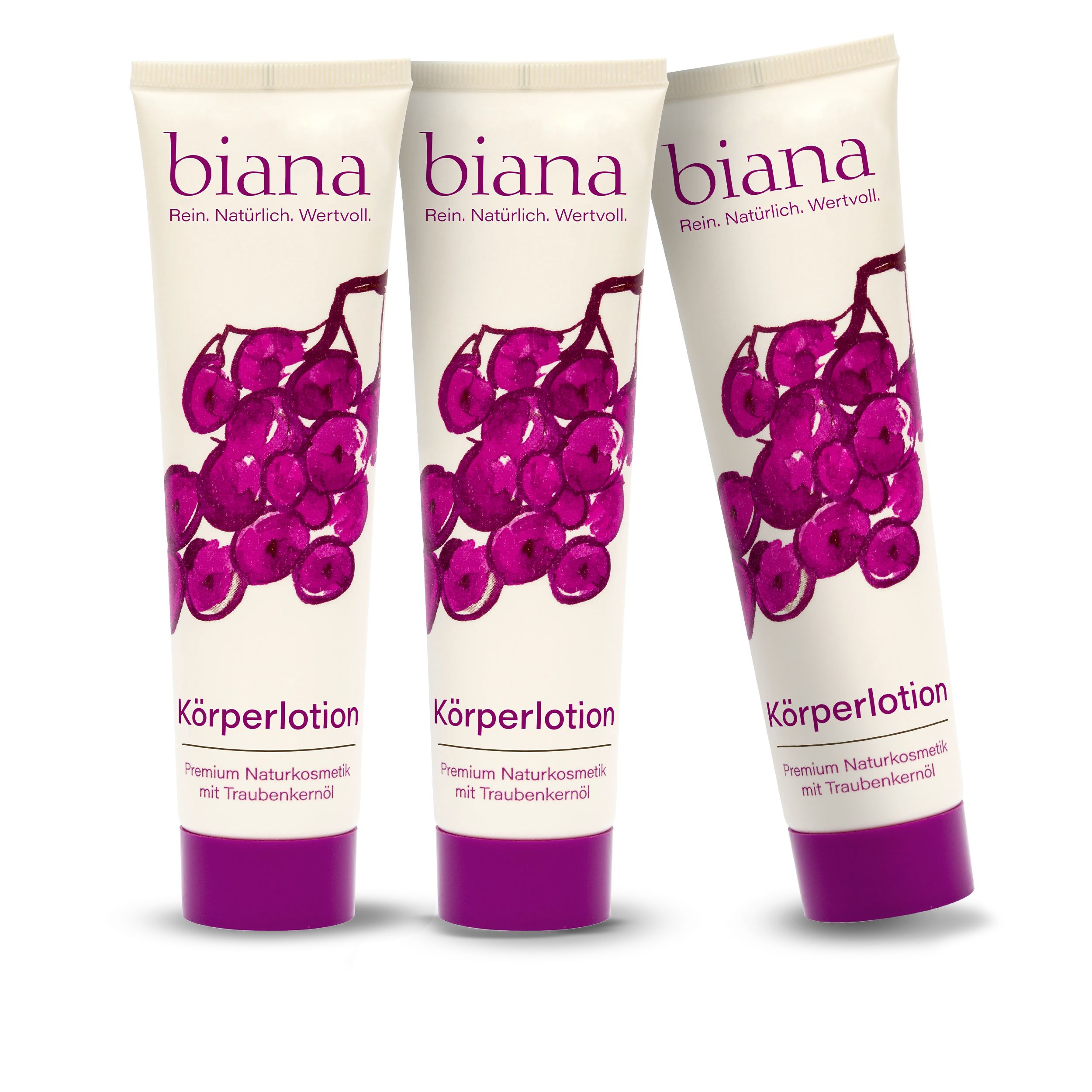 biana Körperlotion – Premium Naturkosmetik mit Traubenkernöl 3x100 ml Lotion