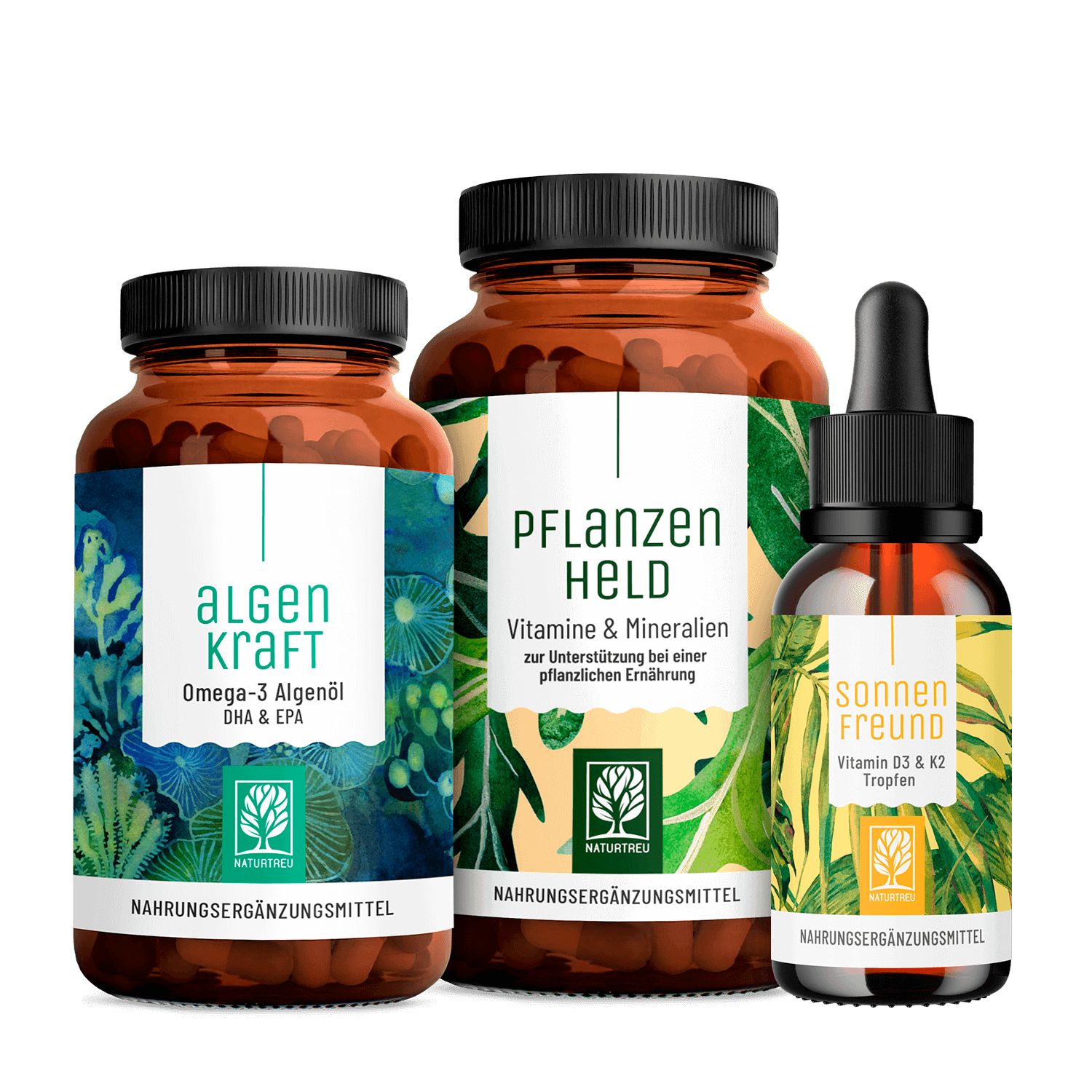 Pflanzliche-Ernährung-Paket: ALGENKRAFT, PFLANZENHELD, SONNENFREUND - NATURTREU®