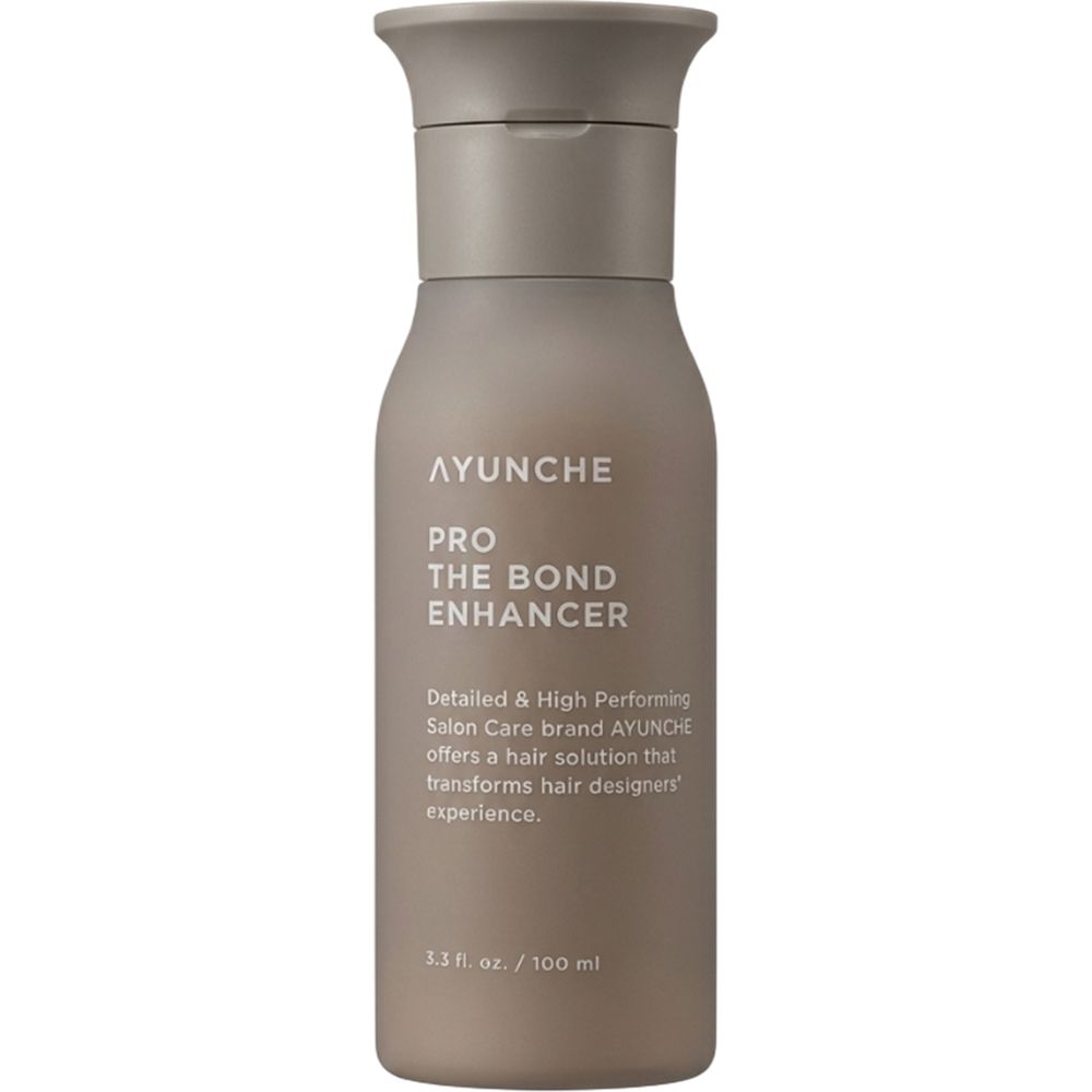 Graue Flasche AYUNCHE PRO THE BOND ENHANCER. Text: Salon Care, 3.3 fl. oz. / 100 ml.