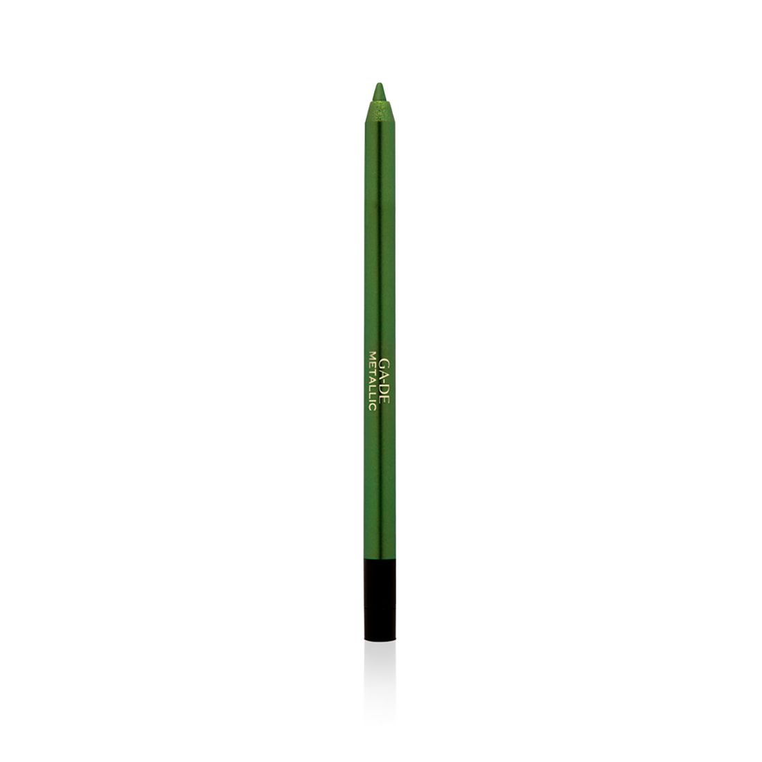 Grüner Metallic-Eyeliner-Stift. Schwarze Spitze, grüne Hülse mit weißer Schrift. Marke: Ga-De Metallic.