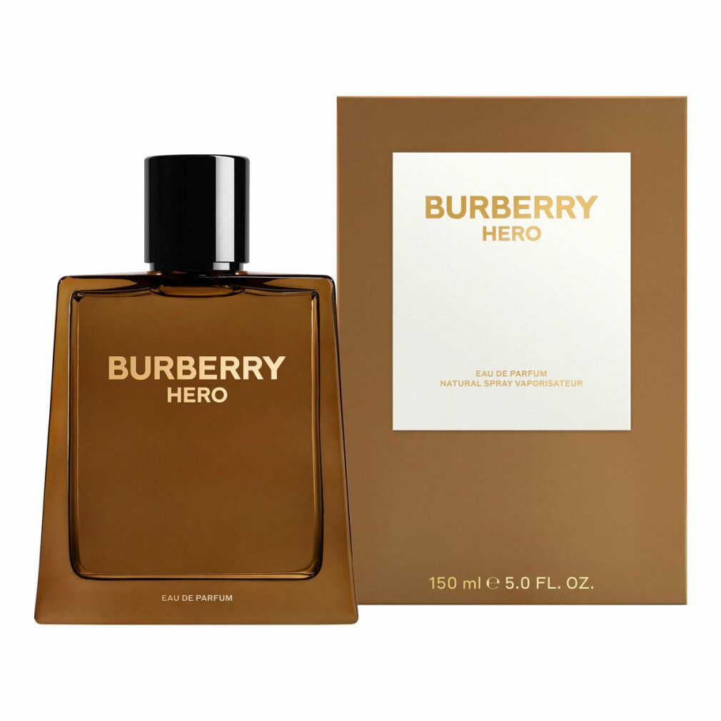 Burberry Hero E.d.P. Nat. Spray. Braune Flasche und Verpackung. Goldener Schriftzug. 150 ml.