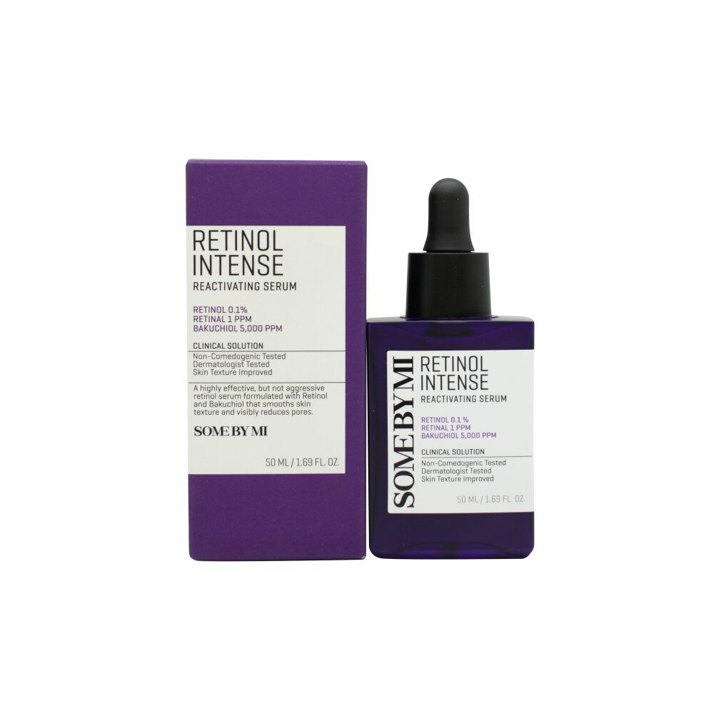 Retinol Intense Reaktivierendes Serum mit violetter Verpackungsschachtel.