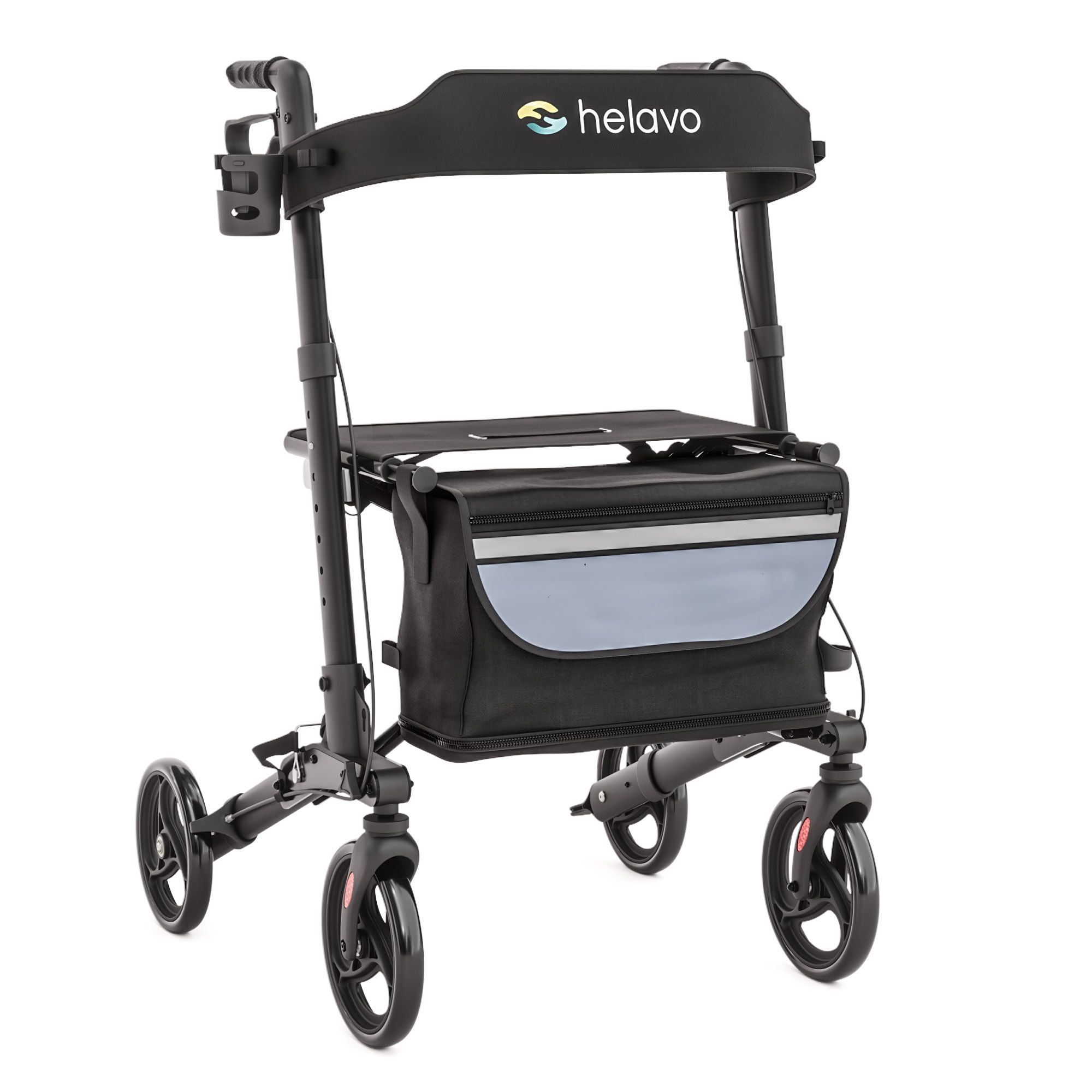 Helavo Aluminium Rollator faltbar mit Sitzfläche und Reisetasche leicht 8,3kg