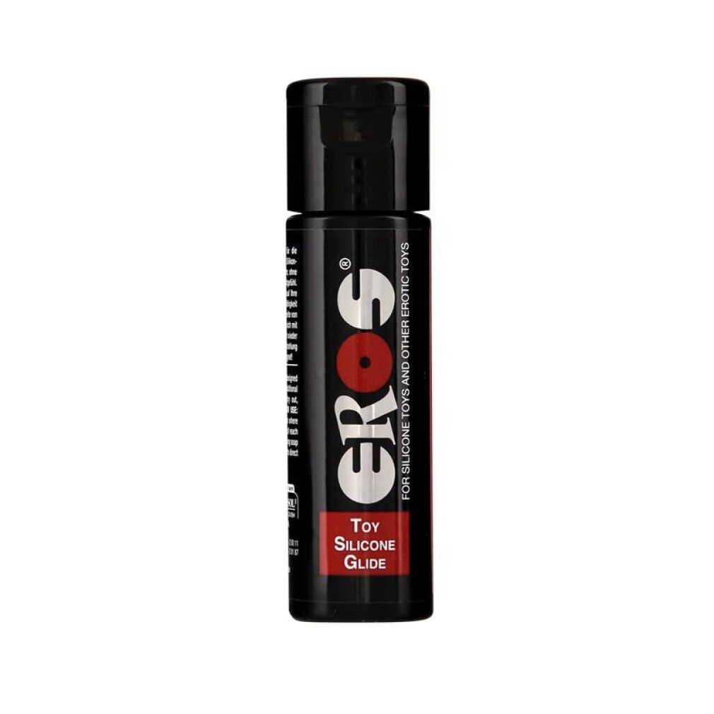 Schwarze Flasche mit Eros Silikon-Gleitgel für Spielzeug.