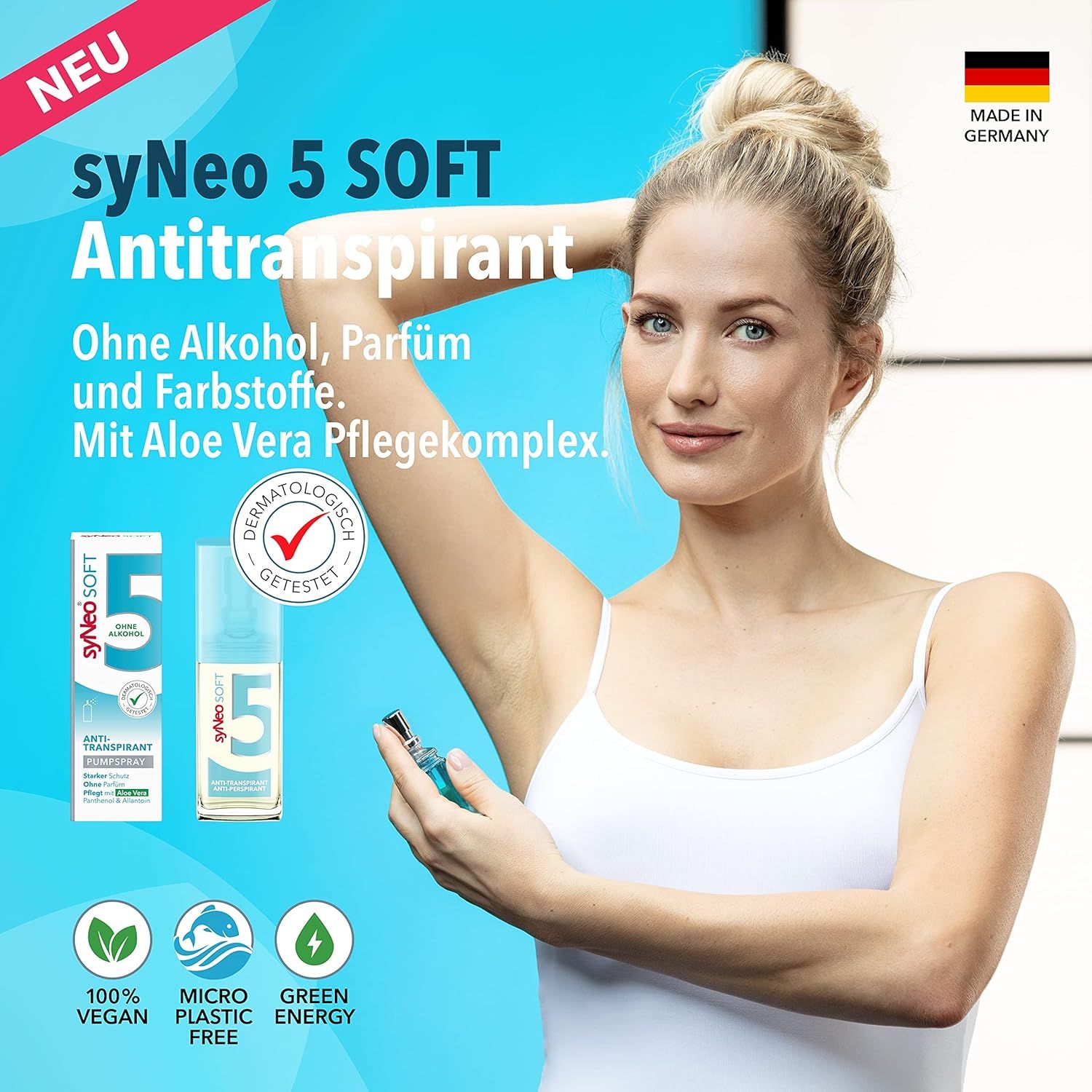 syNeo 5 soft Pumpspray, Deo-Antitranspirant ohne Alkohol für Damen und Herren