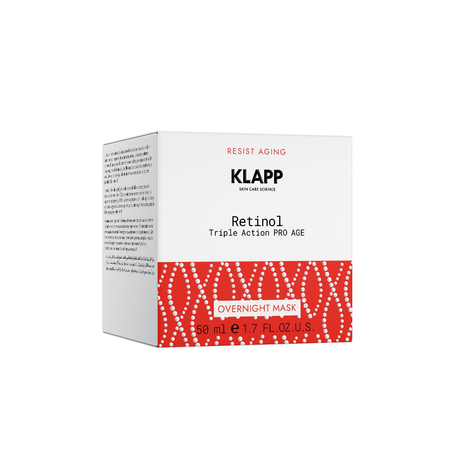 Verkaufsverpackung der KLAPP Retinol Triple Action Pro Age Overnight Mask.