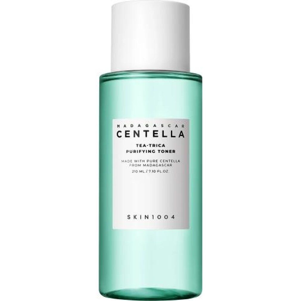 Flasche Hauttoner mit Teebaum und Centella auf weißem Hintergrund.