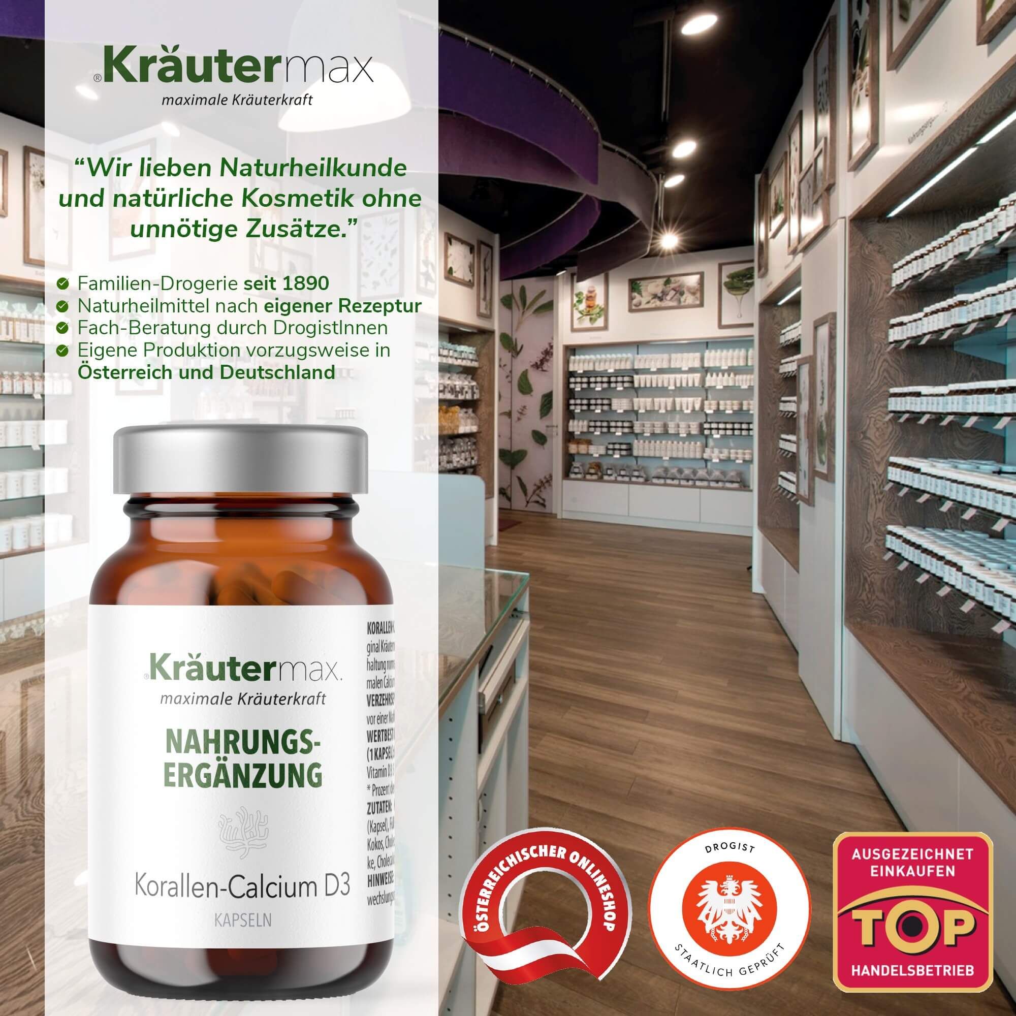 Kräutermax Korallen-Calcium 890 mg plus Vitamin D3 Kapseln