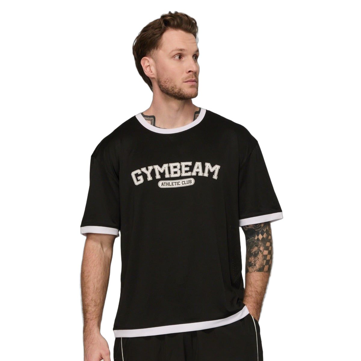 GymBeam T-Shirt Herren Oversized Varsity mit Kurzarm in Schwarz 1 St