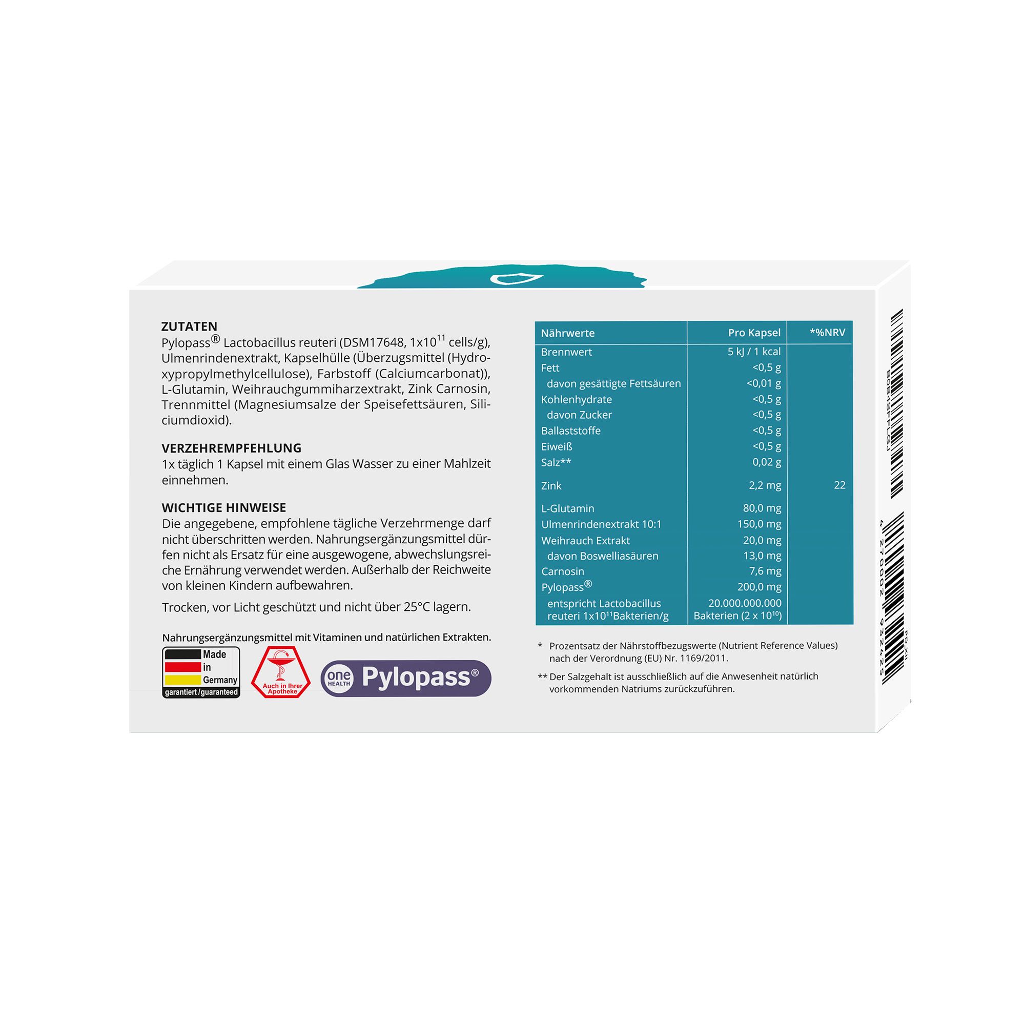PURMEO MagenVital - bei Helicobacter pylori - mit 200 mg Pylopass®, Zink und Ulmenrindenextrakt