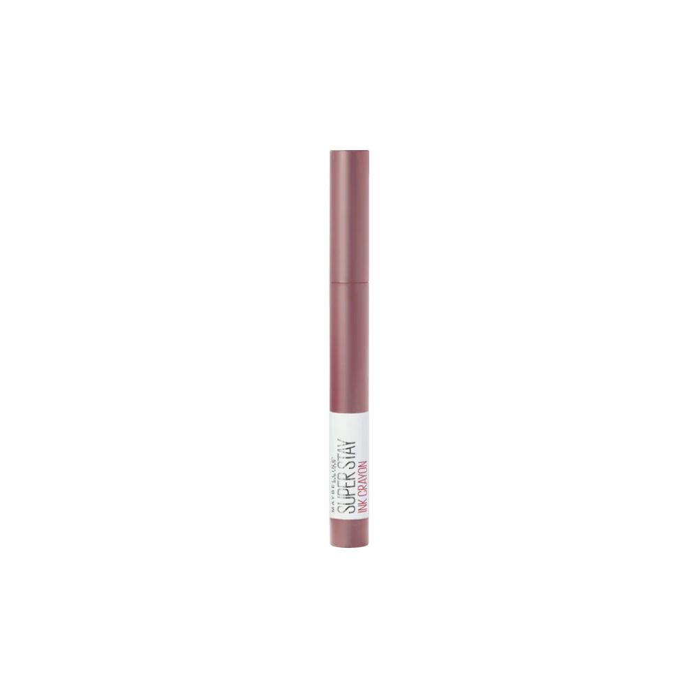 Maybelline New York: Farbpalette mit sechs Lippenstiftfarben und Namen.
