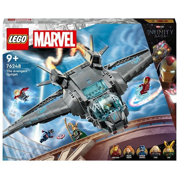 LEGO Marvel 76248 Il Quinjet degli Avengers, Astronave Giocattolo con le Minifigure di Thor e Iron