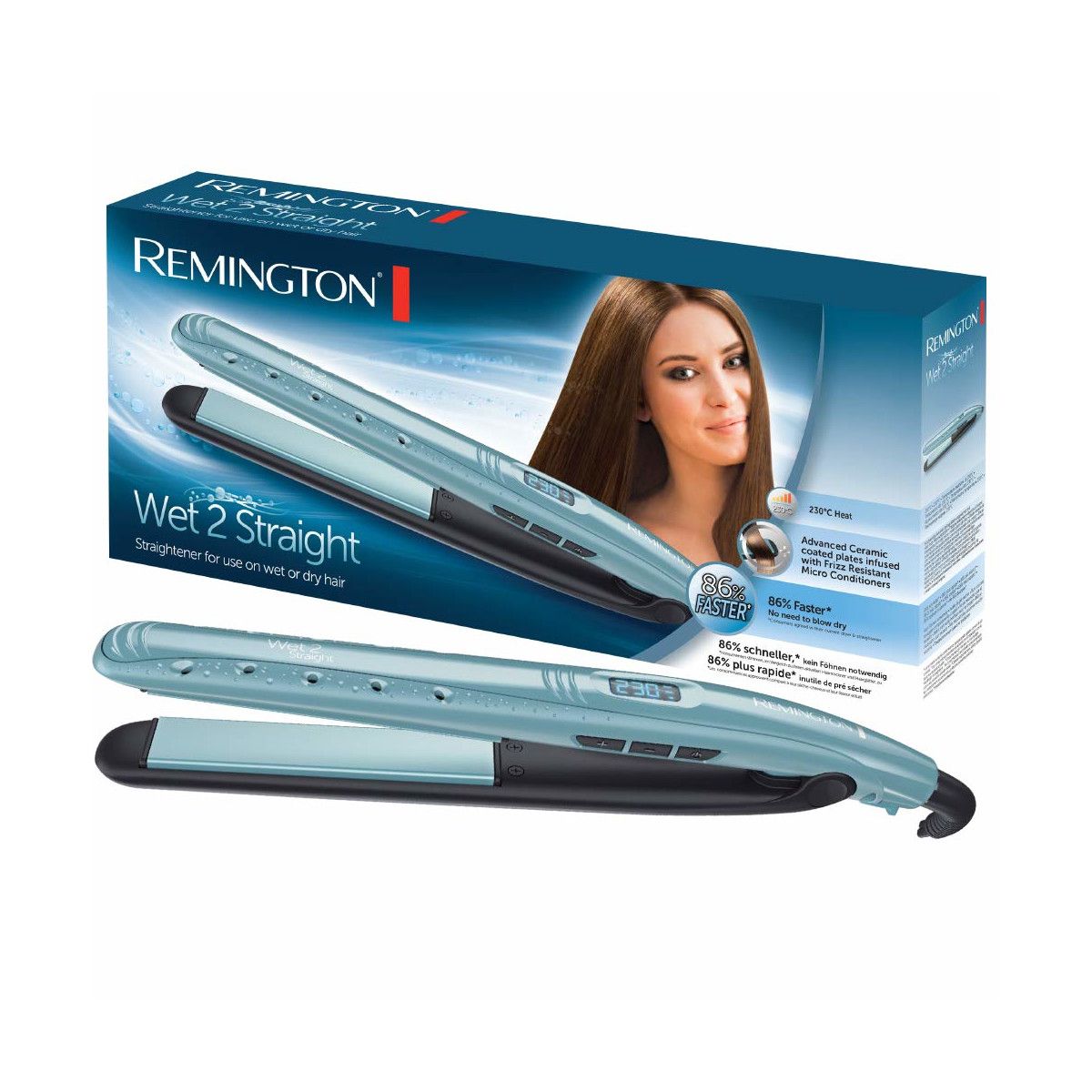 REMINGTON Haarglätter Glätteisen S7300 Wet 2 Straight Glätten Trocknen Keramik