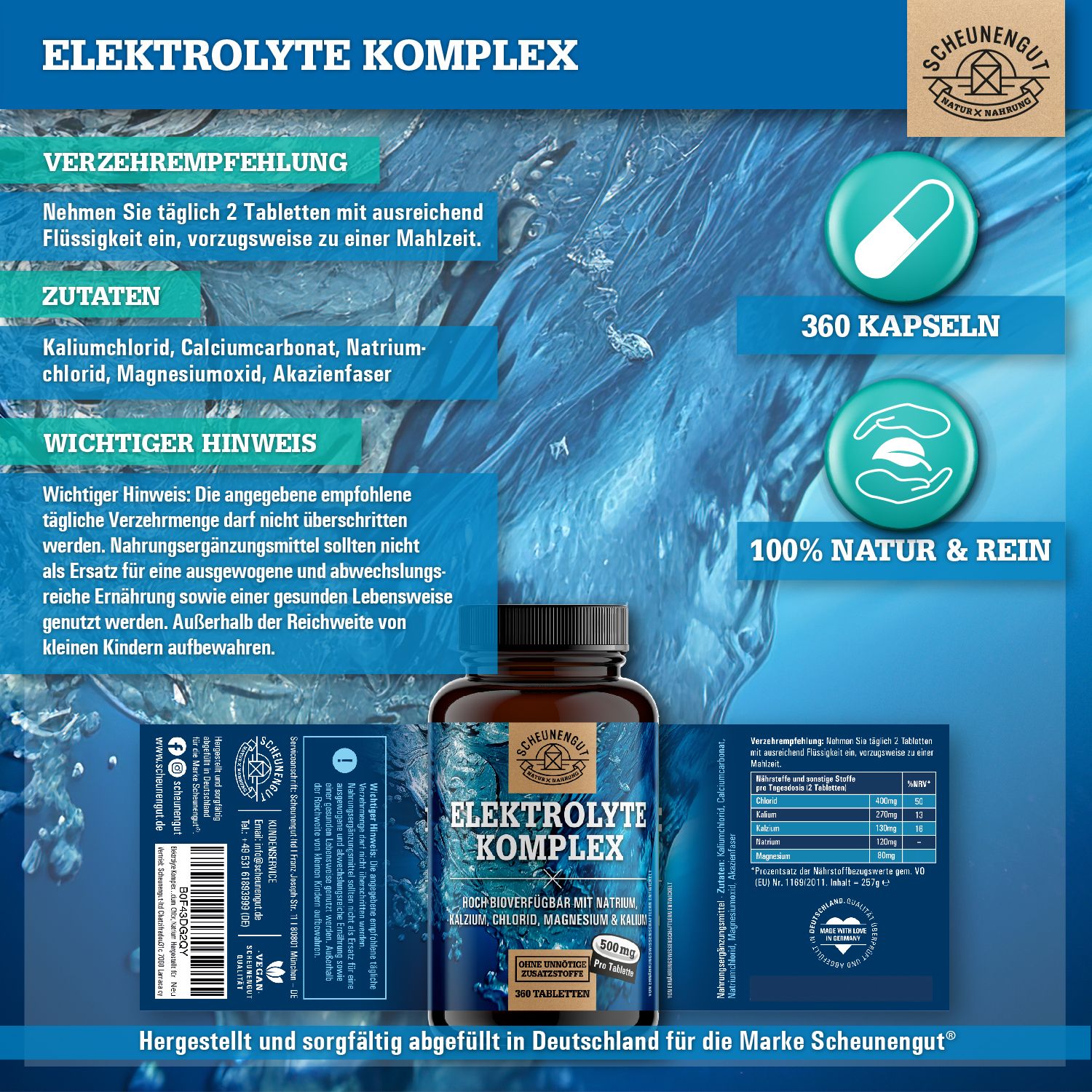 Scheunengut® Elektrolyte Komplex | Elektrolyte ohne Zucker | Magnesium, Natrium, Kalium, Calcium