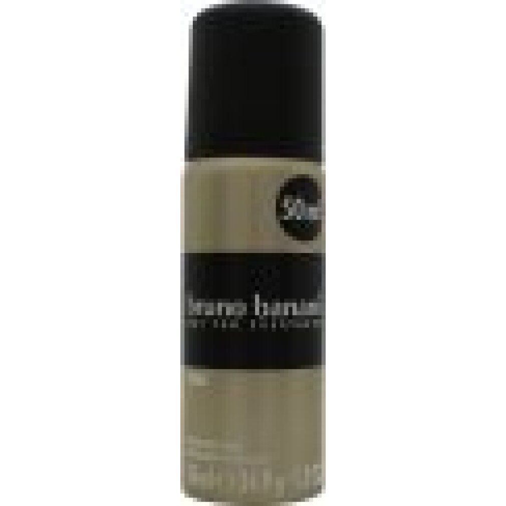 Deodorant-Spray von Bruno Banani. Zylindrische Dose mit schwarzem Deckel. Aufschrift: Bruno Banani, MAN. Volumen: 50 ml.