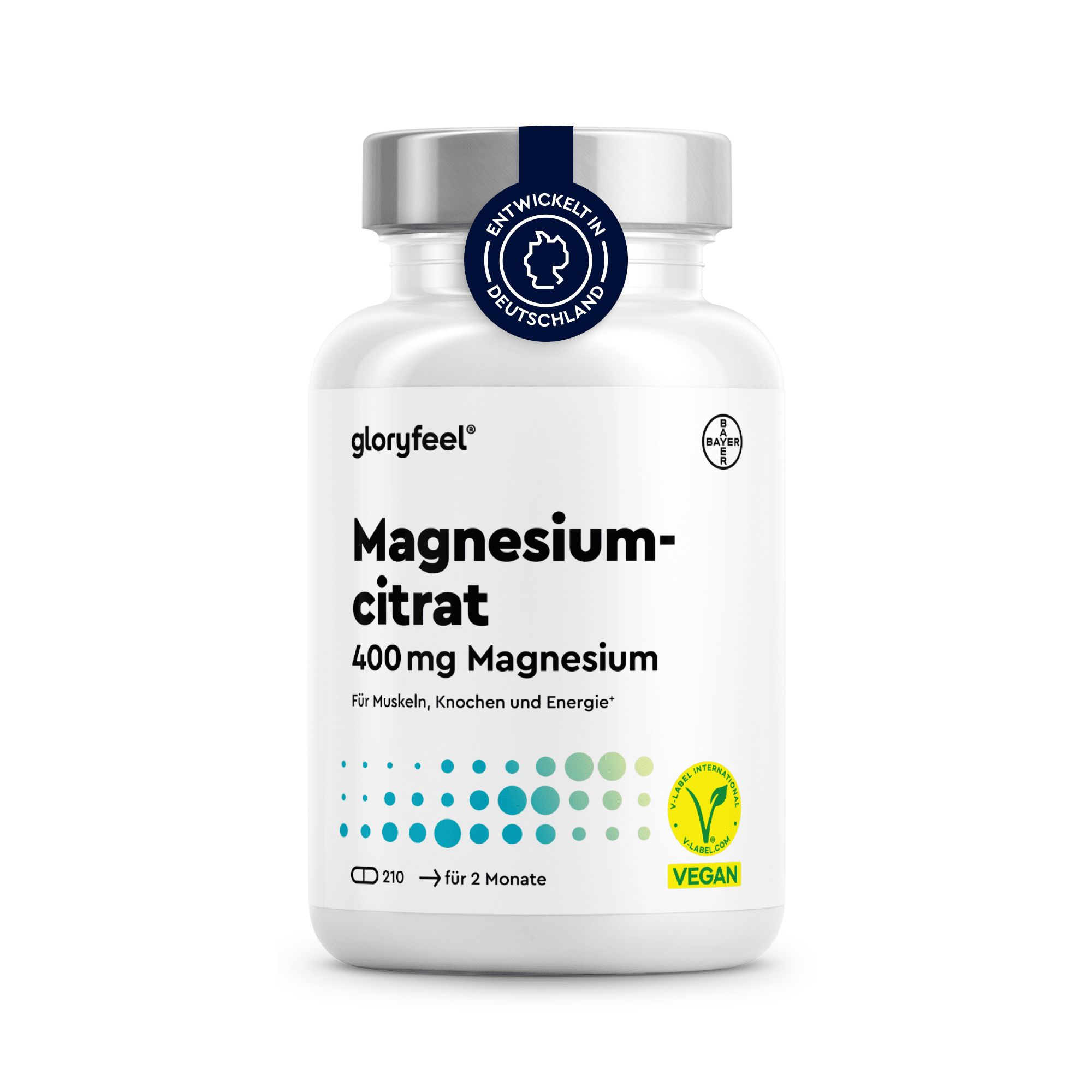 gloryfeel Magnesiumcitrat 365 Kapseln - Elementares Magnesium Hochdosiert