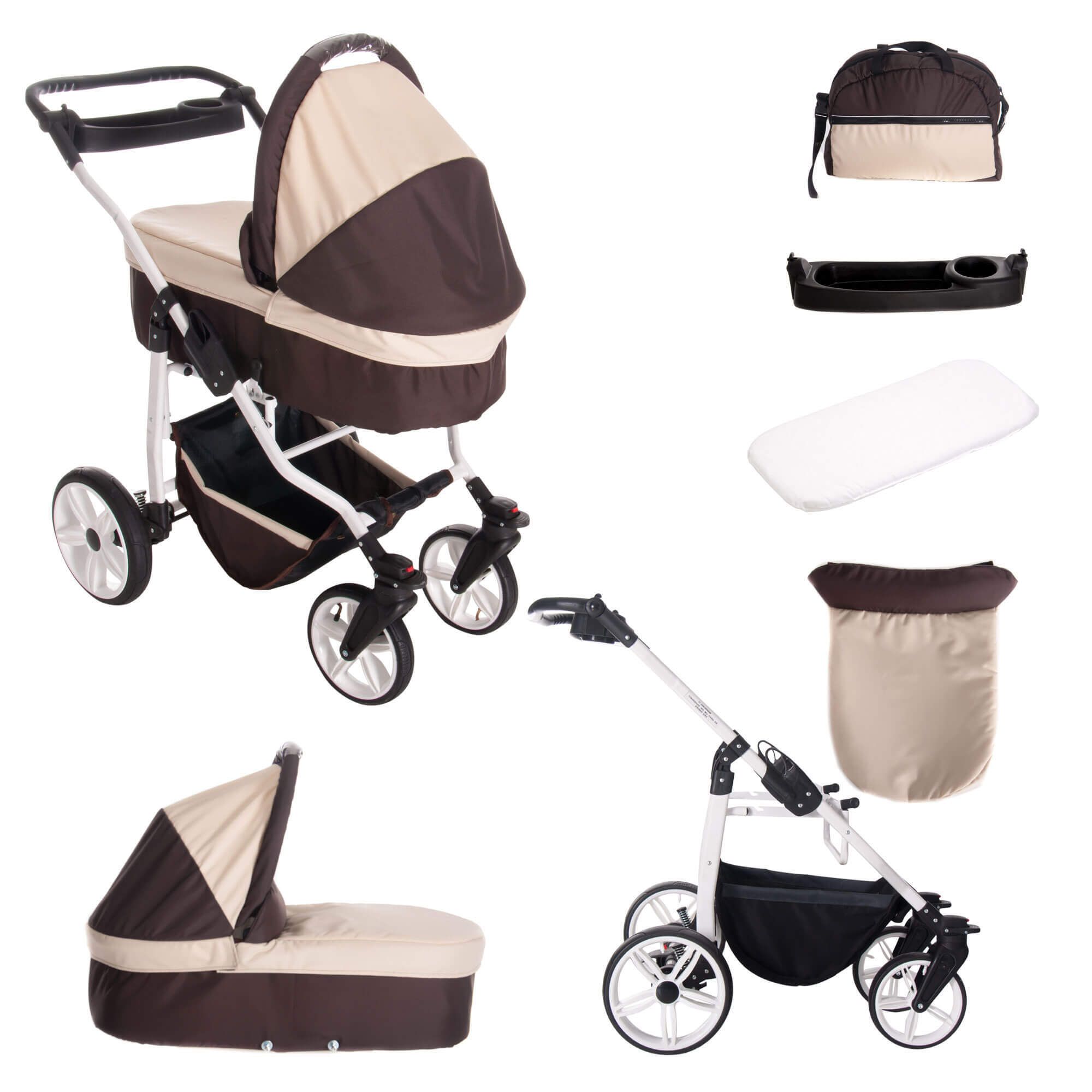 Bebebi Zürich 4 in 1 Kinderwagen Komplettset ISOFIX Basis Luftreifen, Charmey