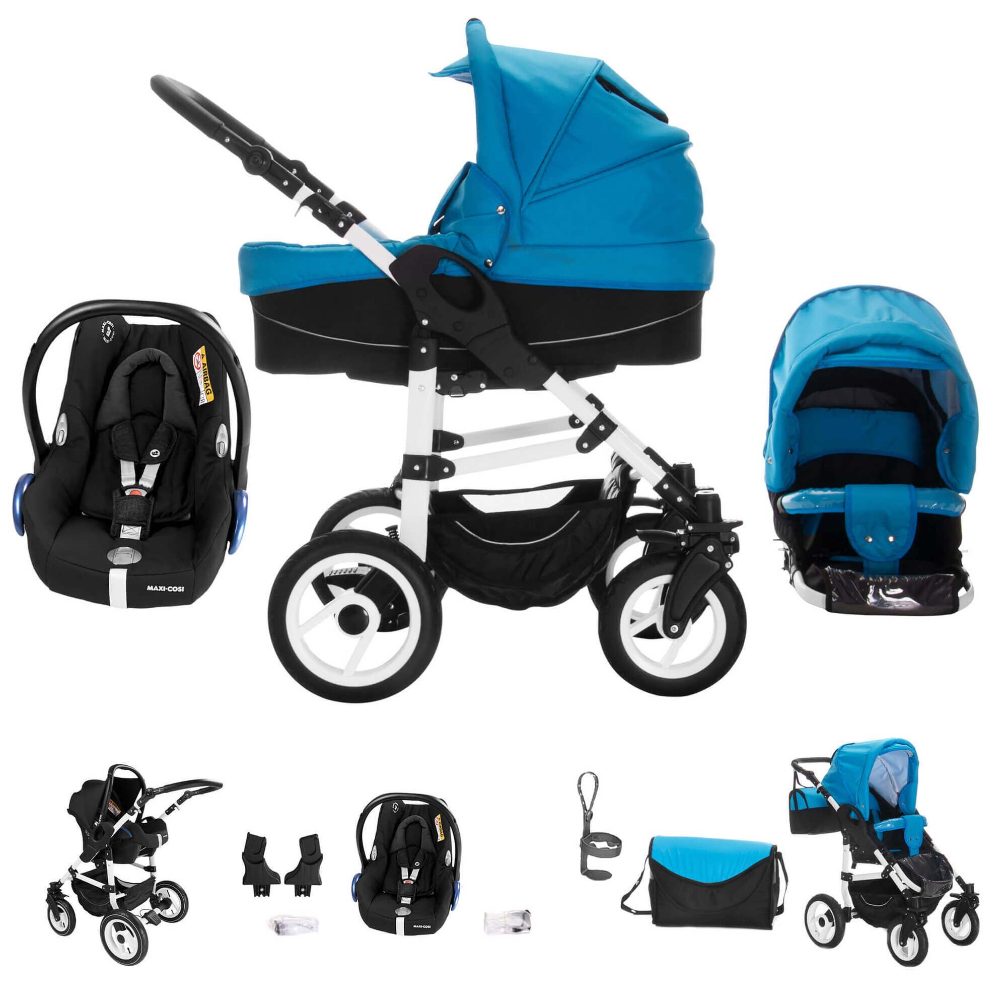Bebebi Paris 3 in 1 Kinderwagen Set mit Original Maxi Cosi, Luft Louvre